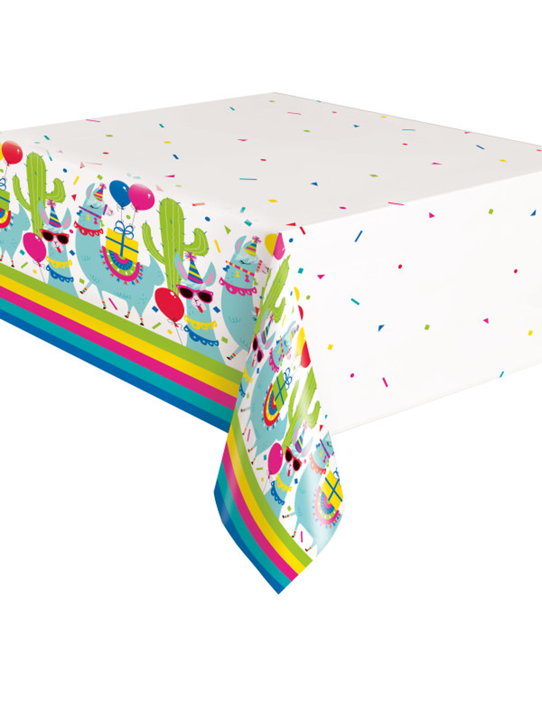 Nappe en plastique aniversaire lama blanche 137 x 213 cm