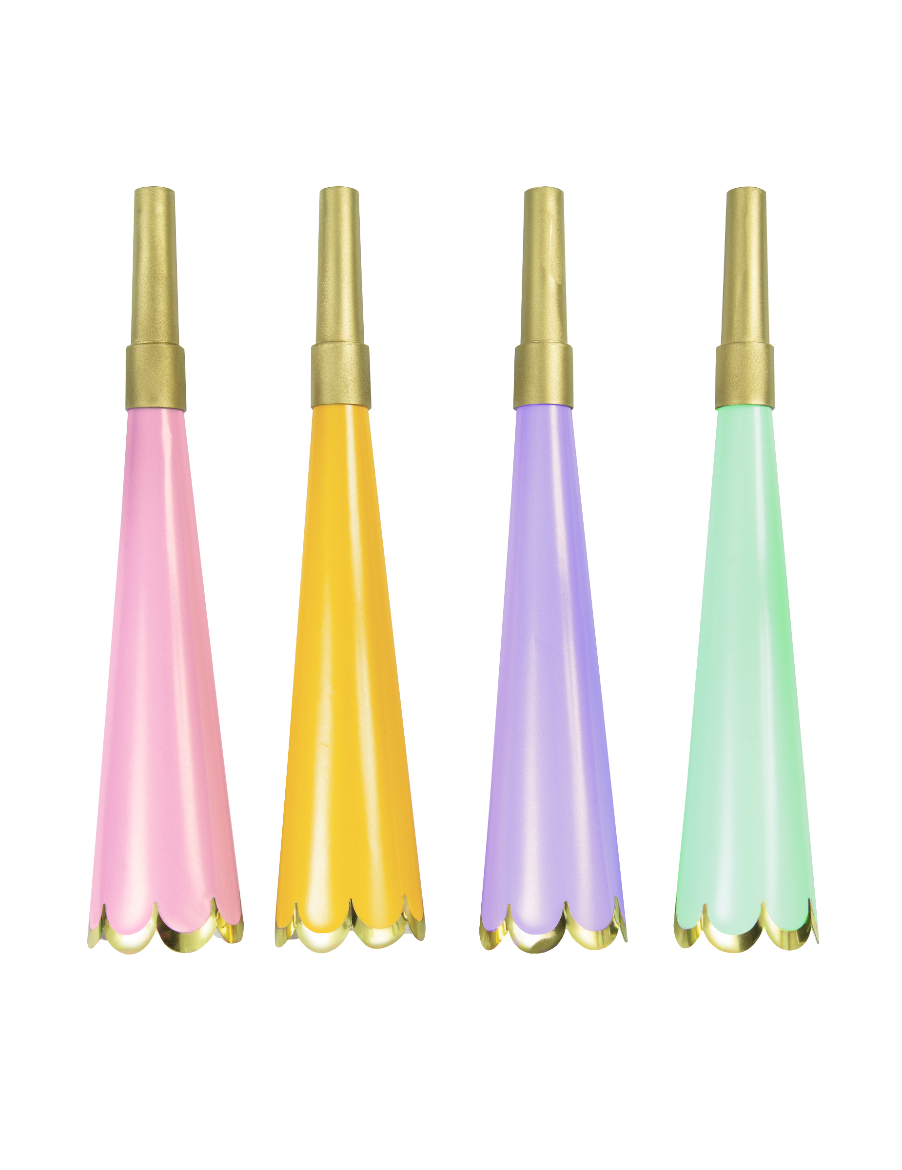 4 Trompettes de fête colorés métalliques