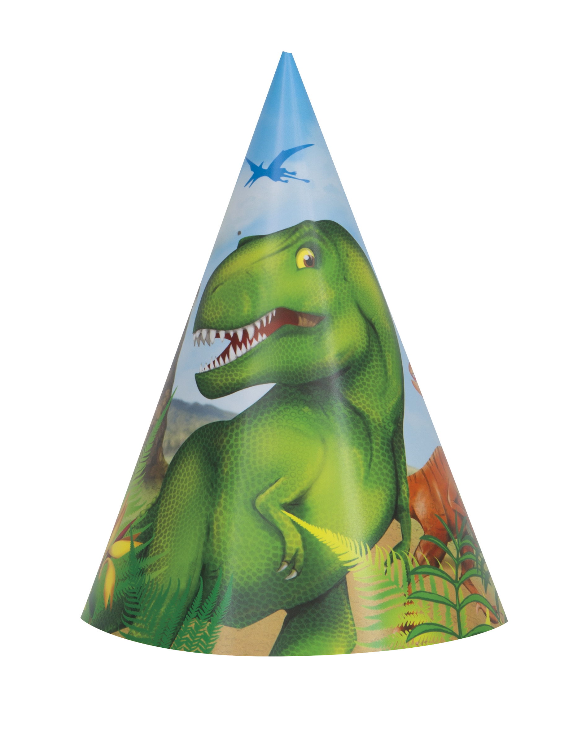 8 Chapeaux de fêtes en carton dinosaures