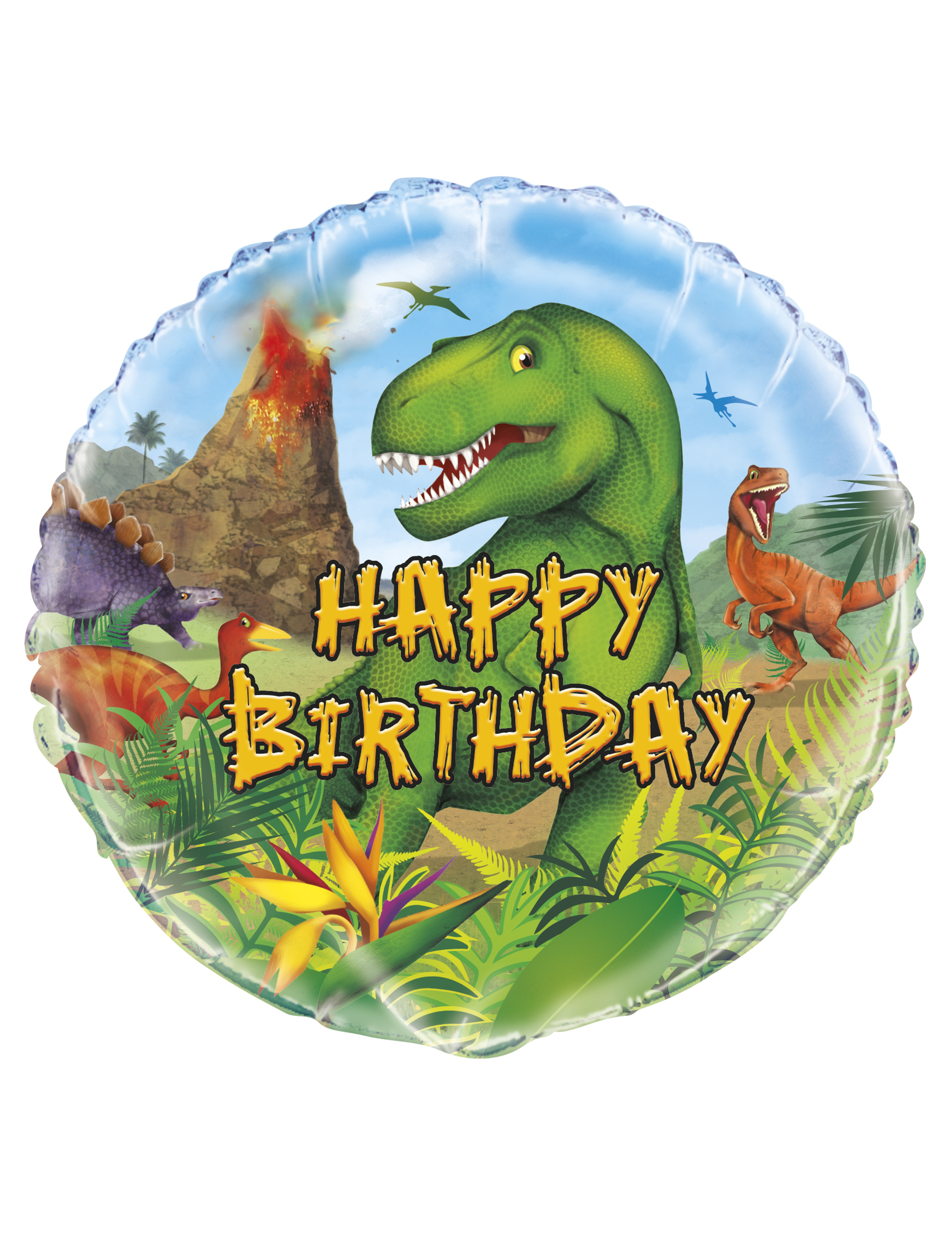 Ballon aluminium rond happy birthday dinosaures 45 cm