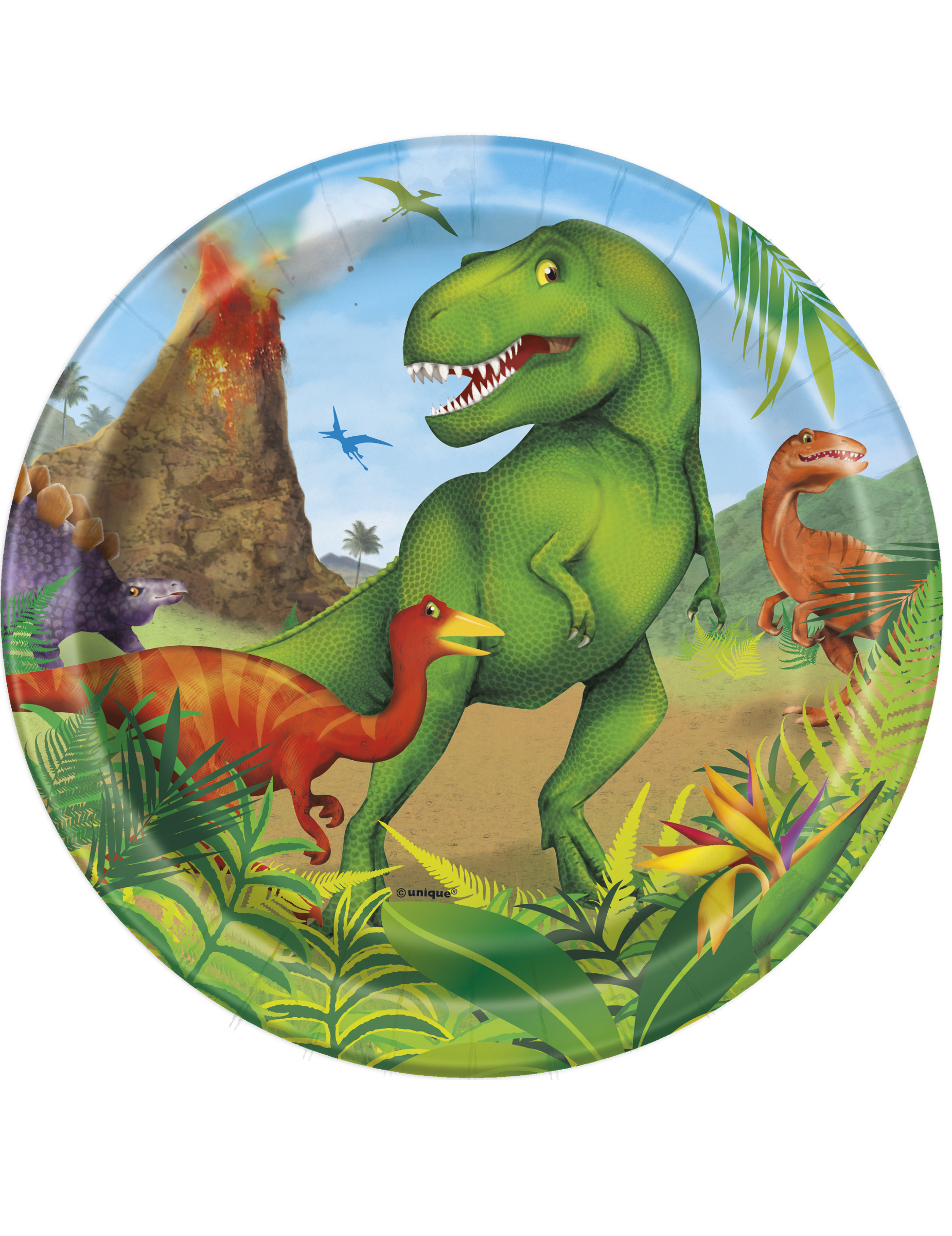 8 Petites assiettes en carton dinosaures 18 cm
