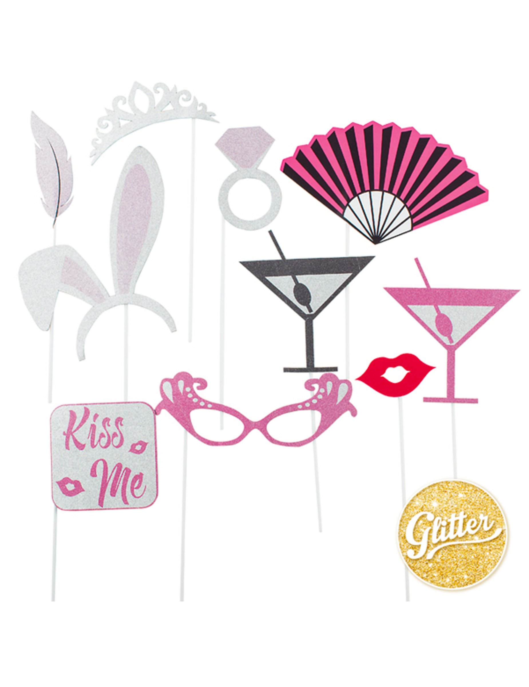 Kit photobooth EVJF rose pailleté 10 accessoires