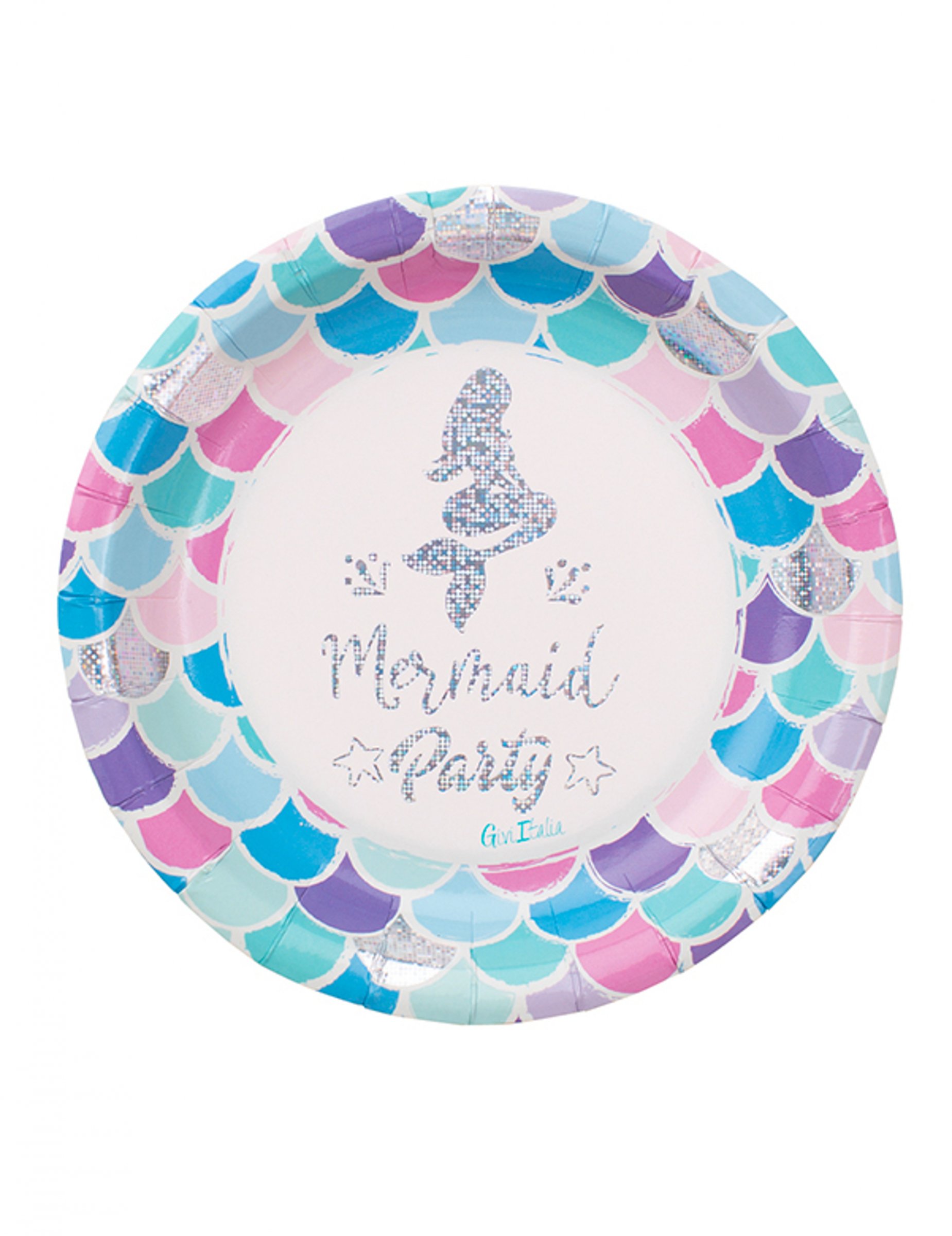 8 Petites assiettes en carton sirène pailletées 18 cm
