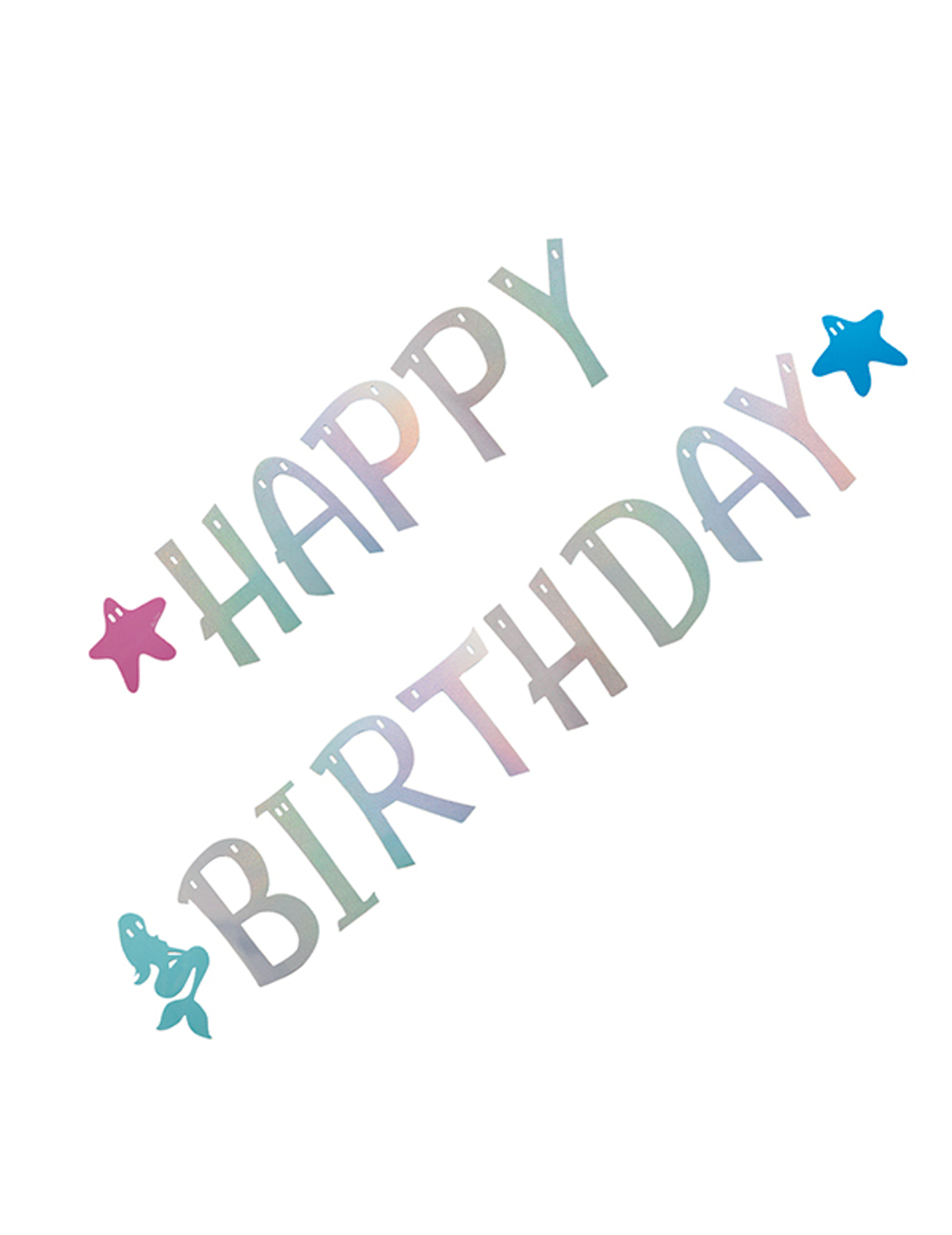 Guirlande en carton sirène happy birthday holographique 2,6 m