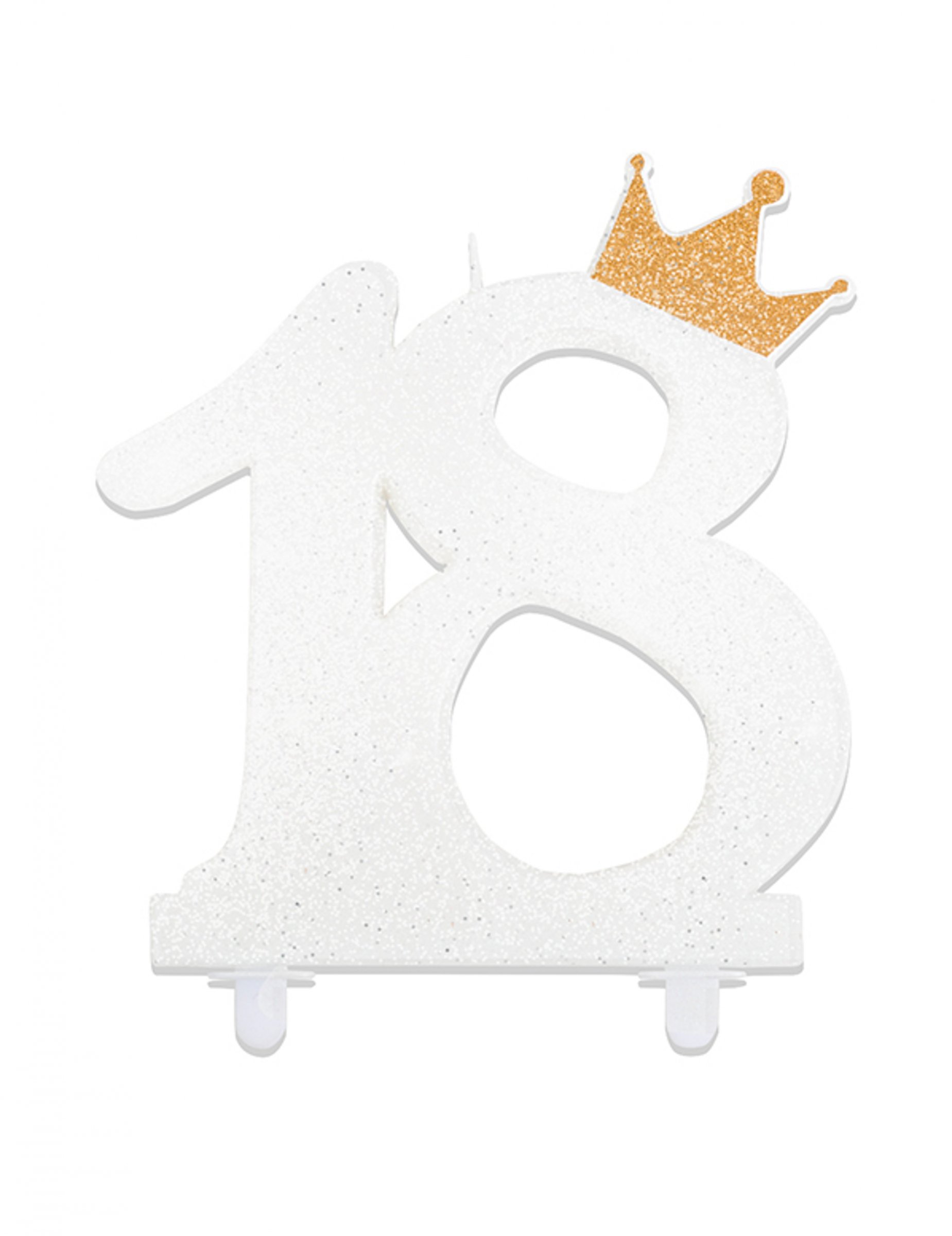 Bougie chiffre 18 blanche avec couronne dorée pailletée 12 cm