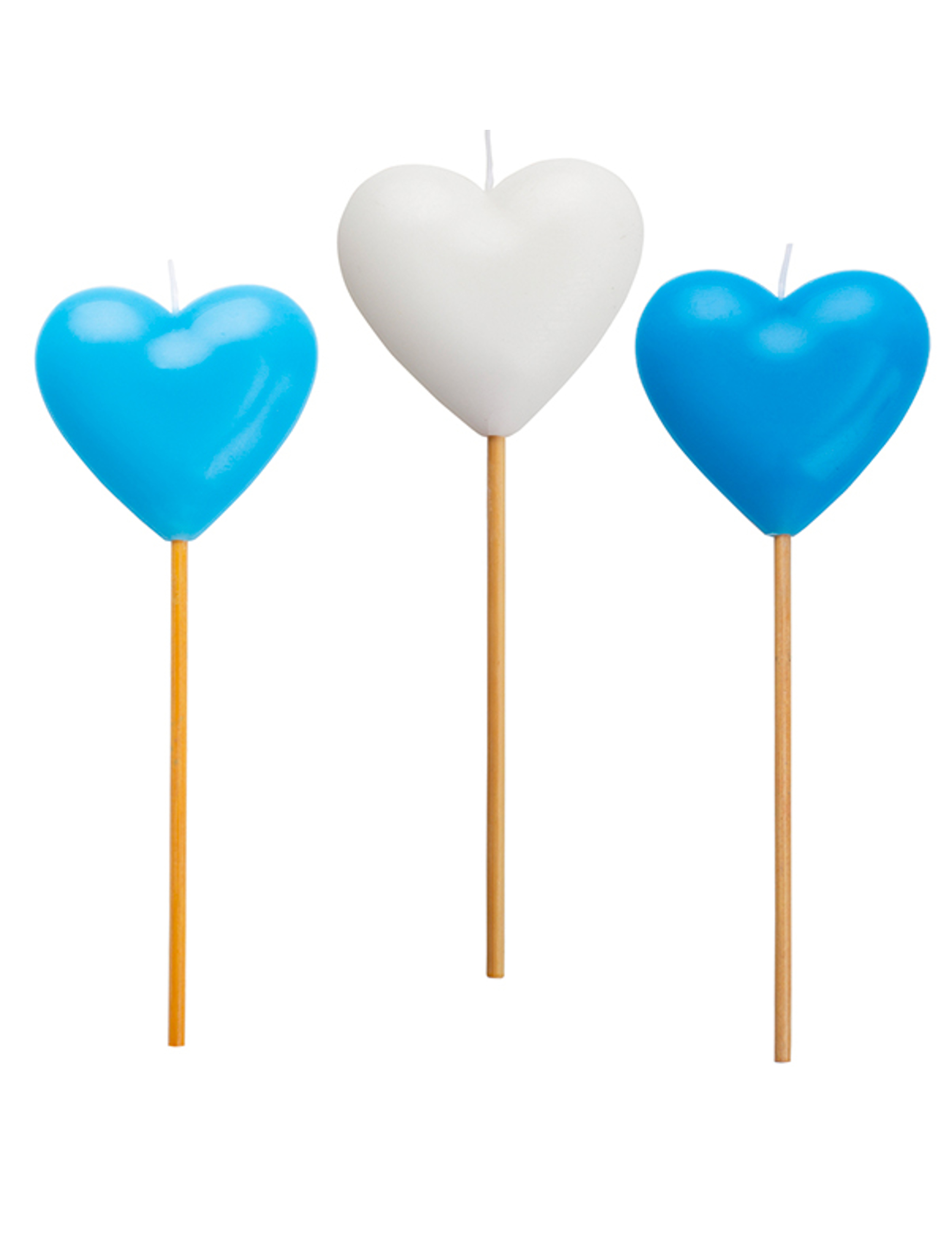 3 Bougies forme c ur bleue et blanche 20 cm