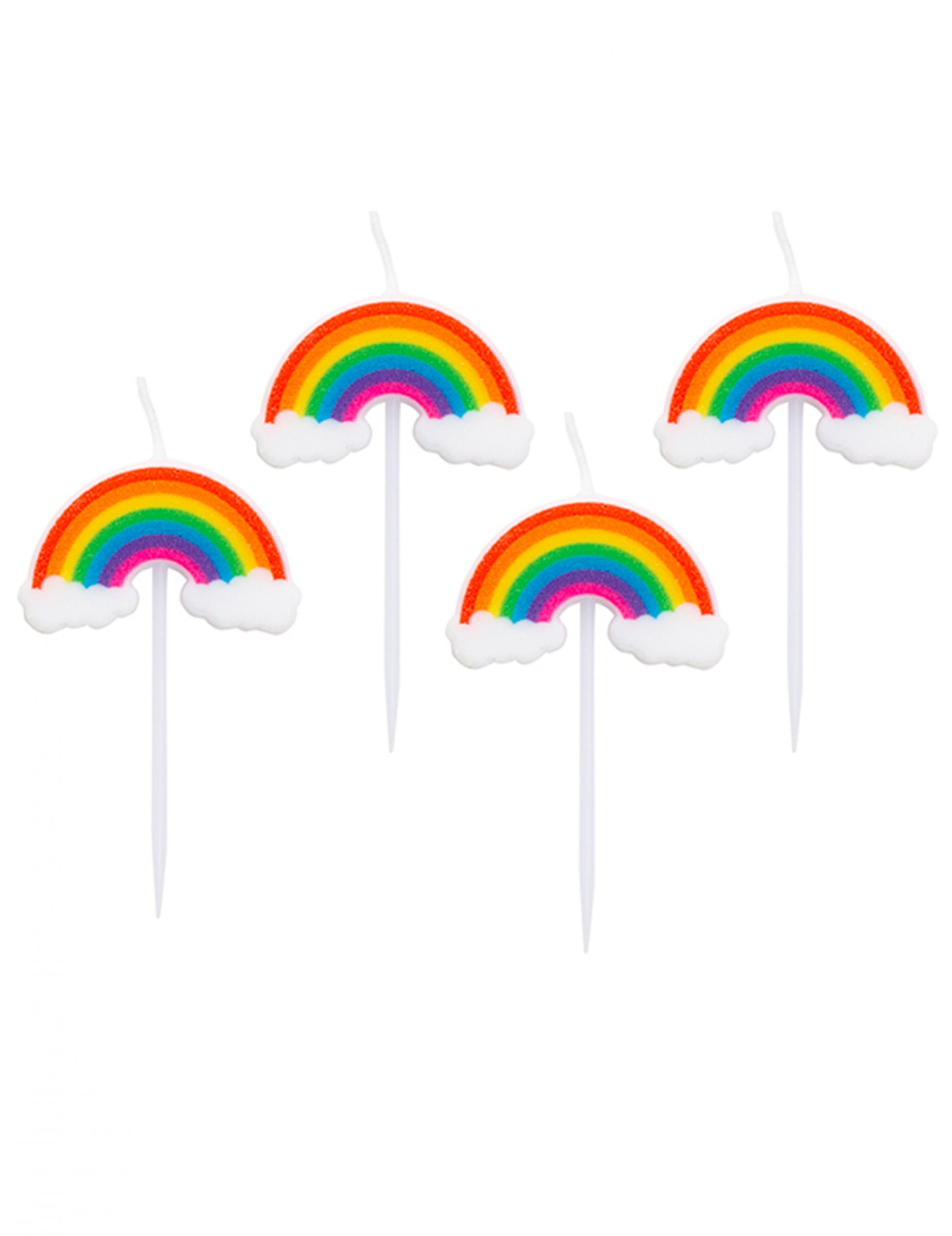4 Bougies sur piques arc-en-ciel 8 cm
