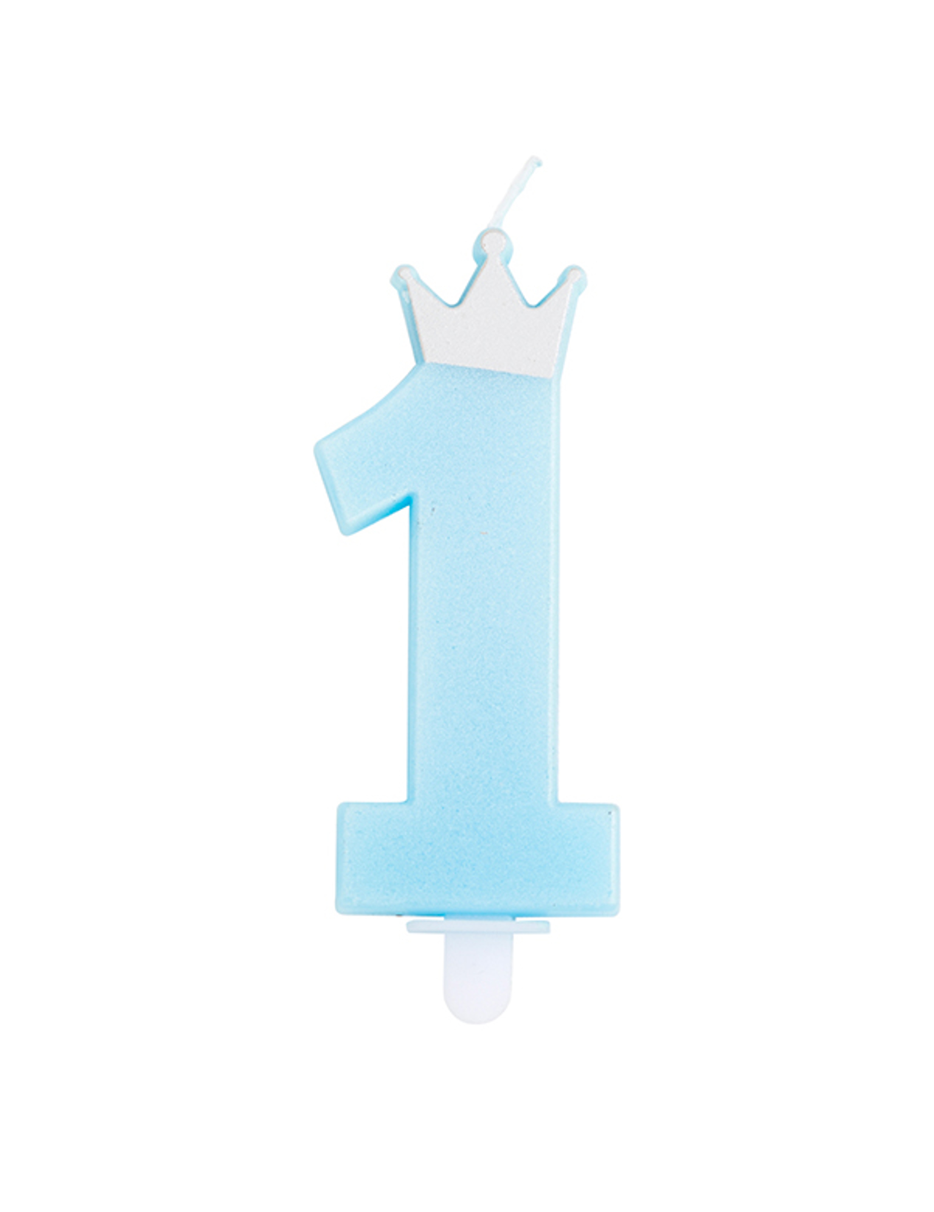 Bougie anniversaire chiffre 1 bleue avec couronne argentée 9,5 cm