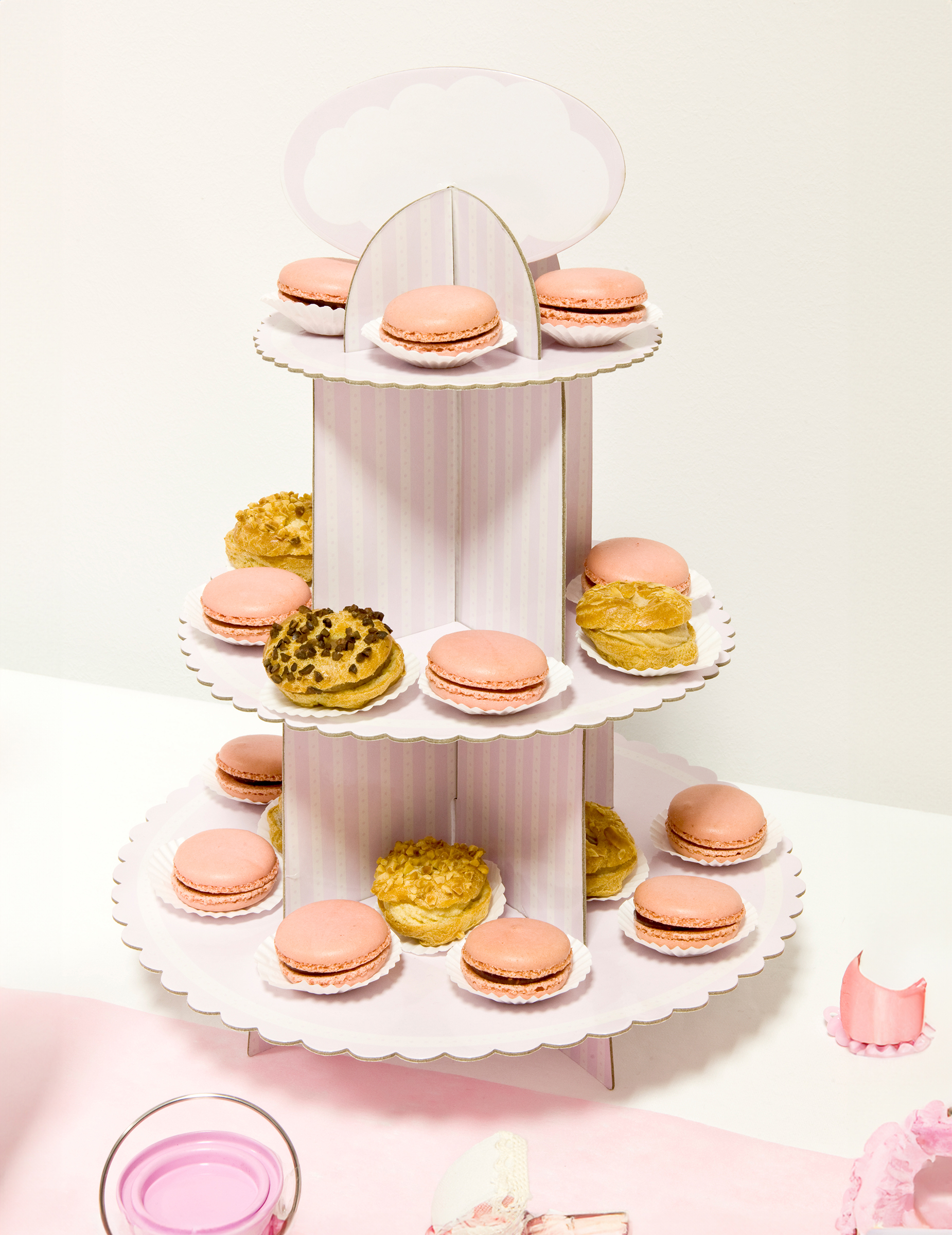 Présentoir à cupcake en carton blanc et rose 30 x 42 cm