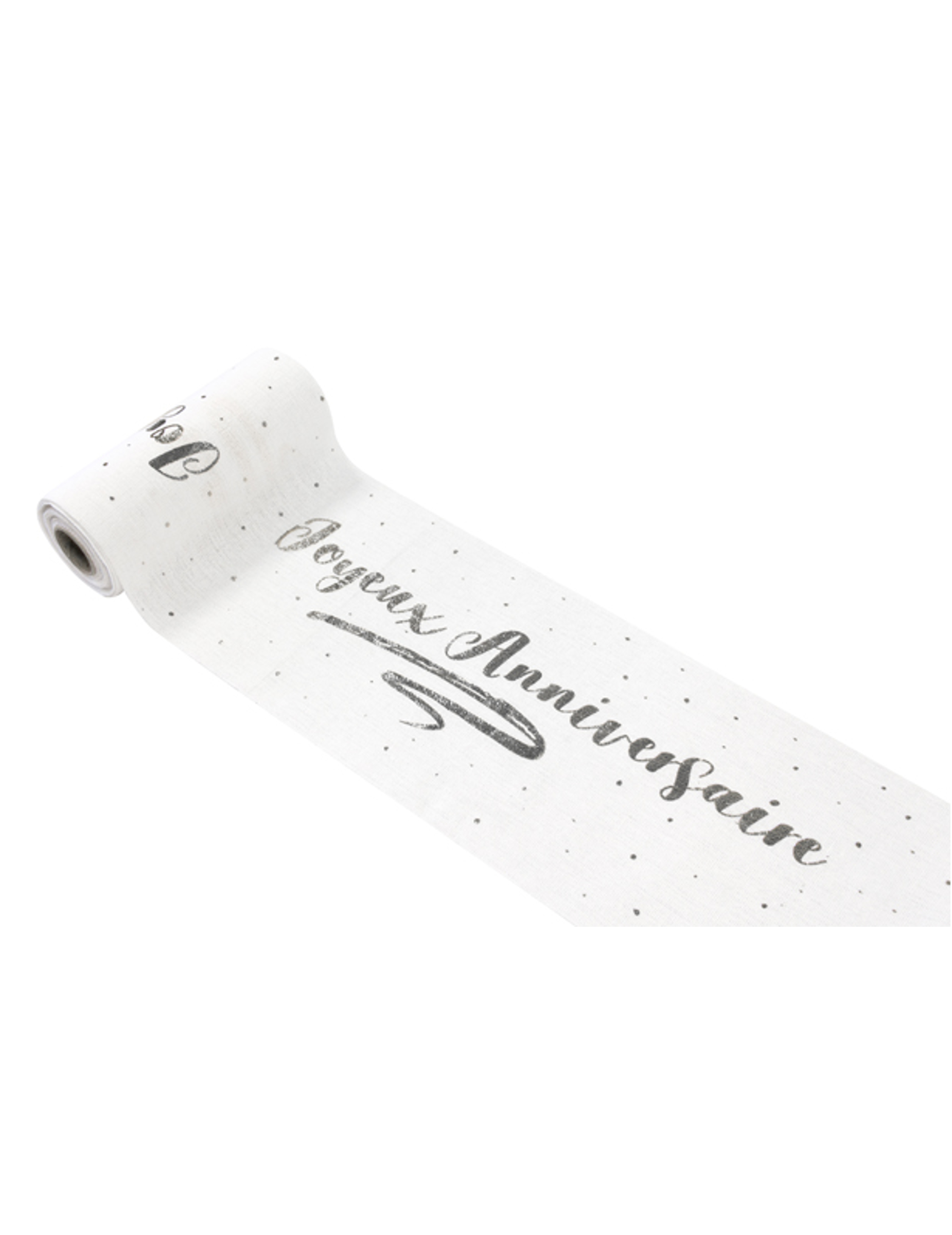 Chemin de table en toile Joyeux Anniversaire argent 14 cm x 4 m