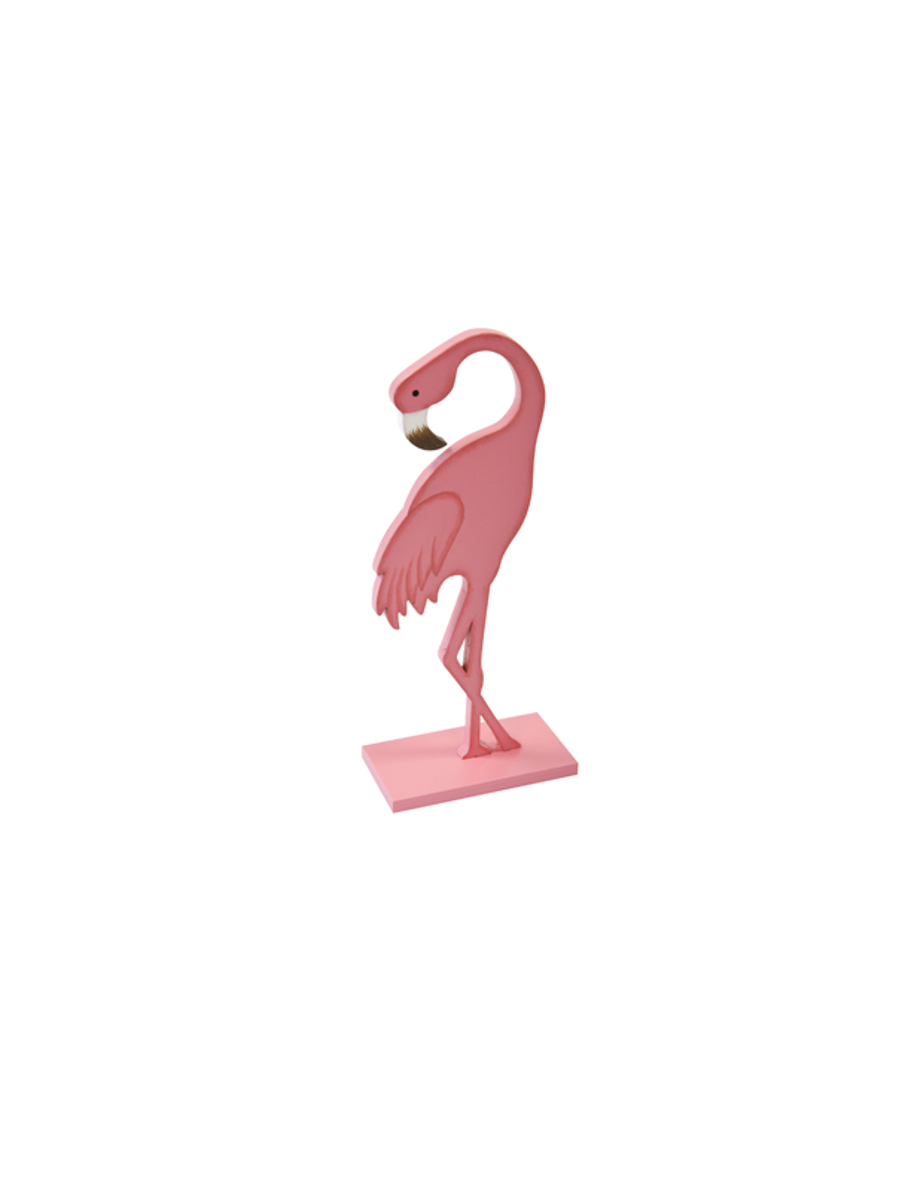 Flamant rose en bois sur socle rose 15 cm