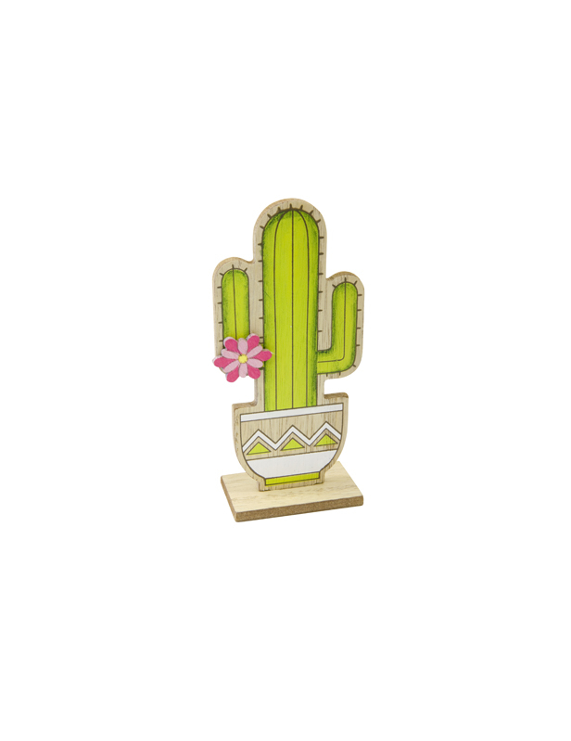 Cactus en bois sur support vert 14 cm