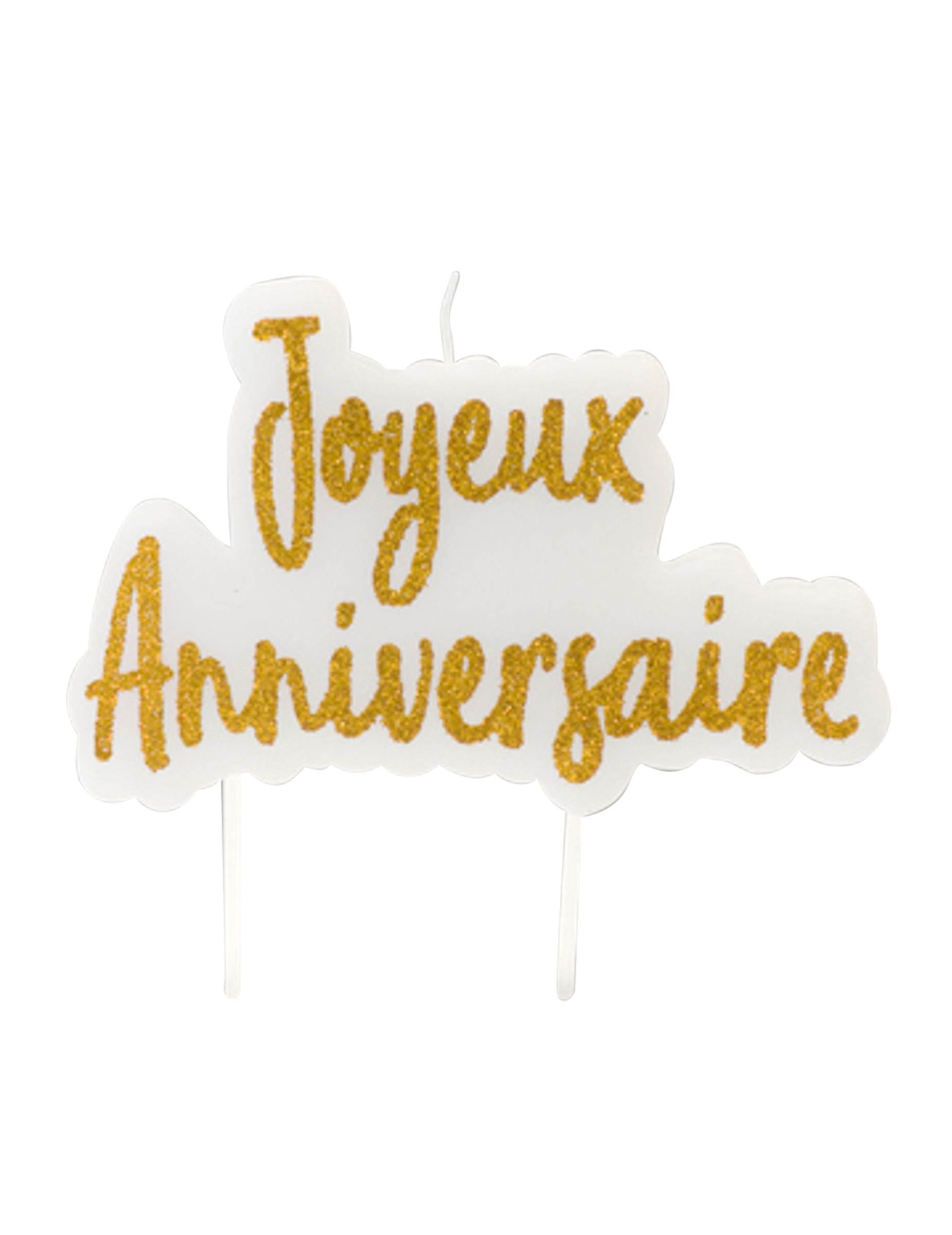 Bougie sur pique joyeux anniversaire dorée pailletée 8 x 5 cm