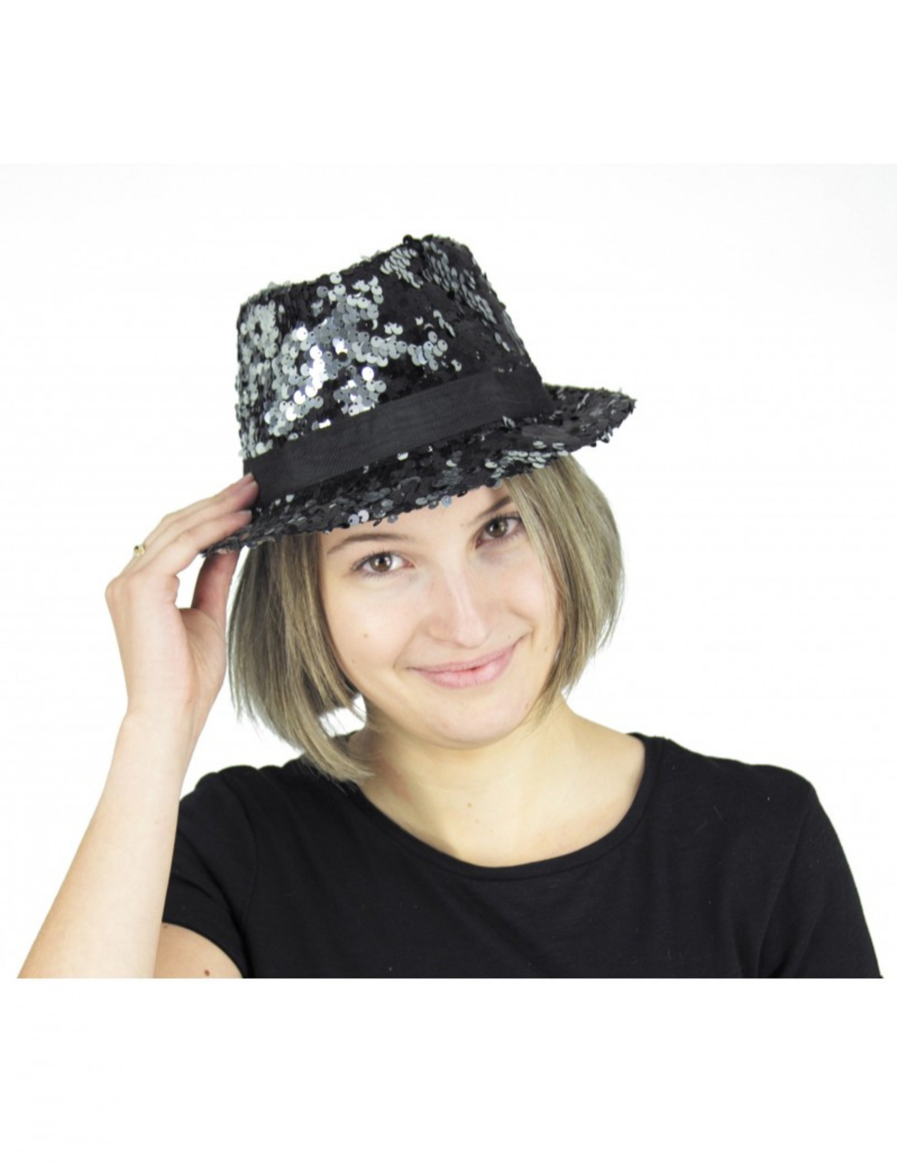 Borsalino sequins réversibles noir et argent adulte