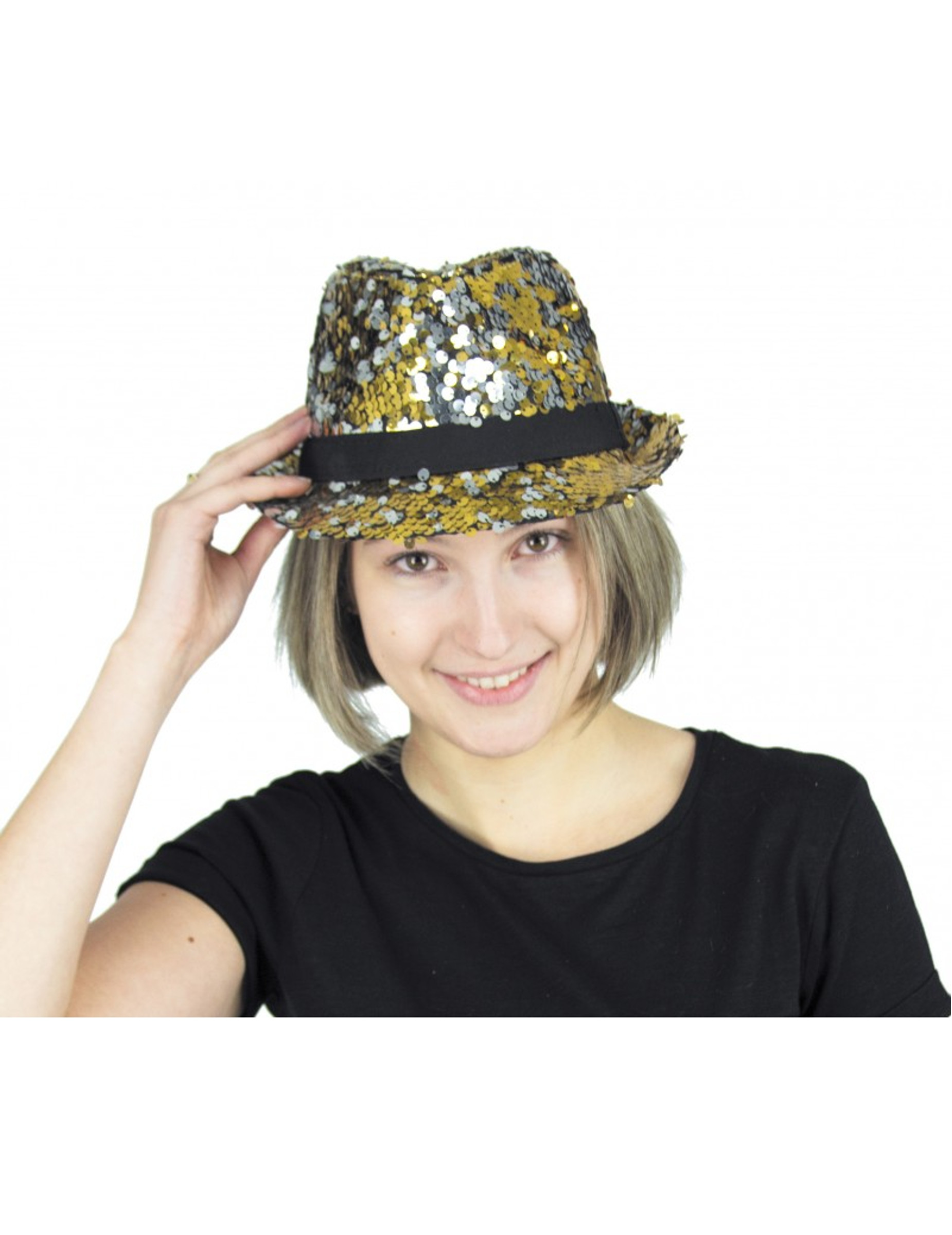Borsalino sequins réversibles or et argent adulte