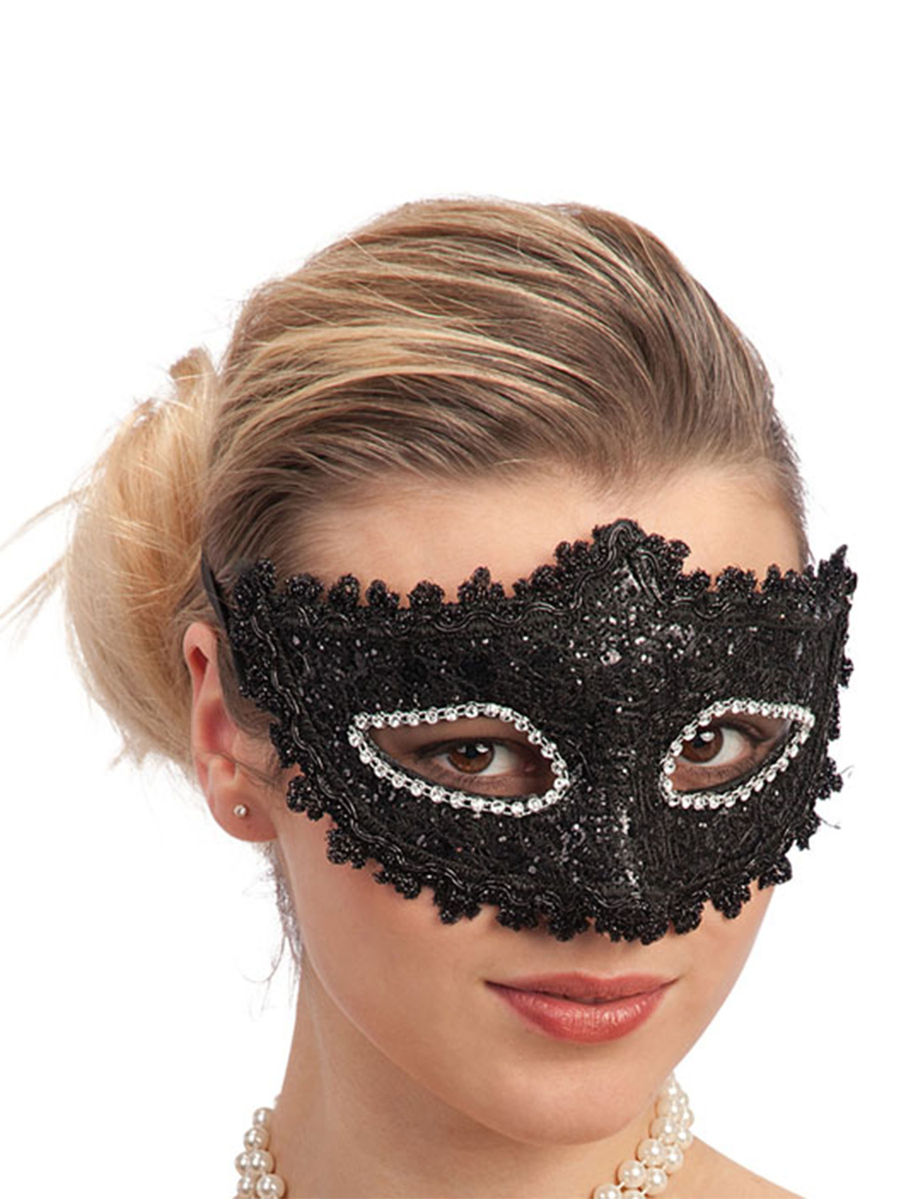 Masque en plastique avec dentelle noire et strass adulte