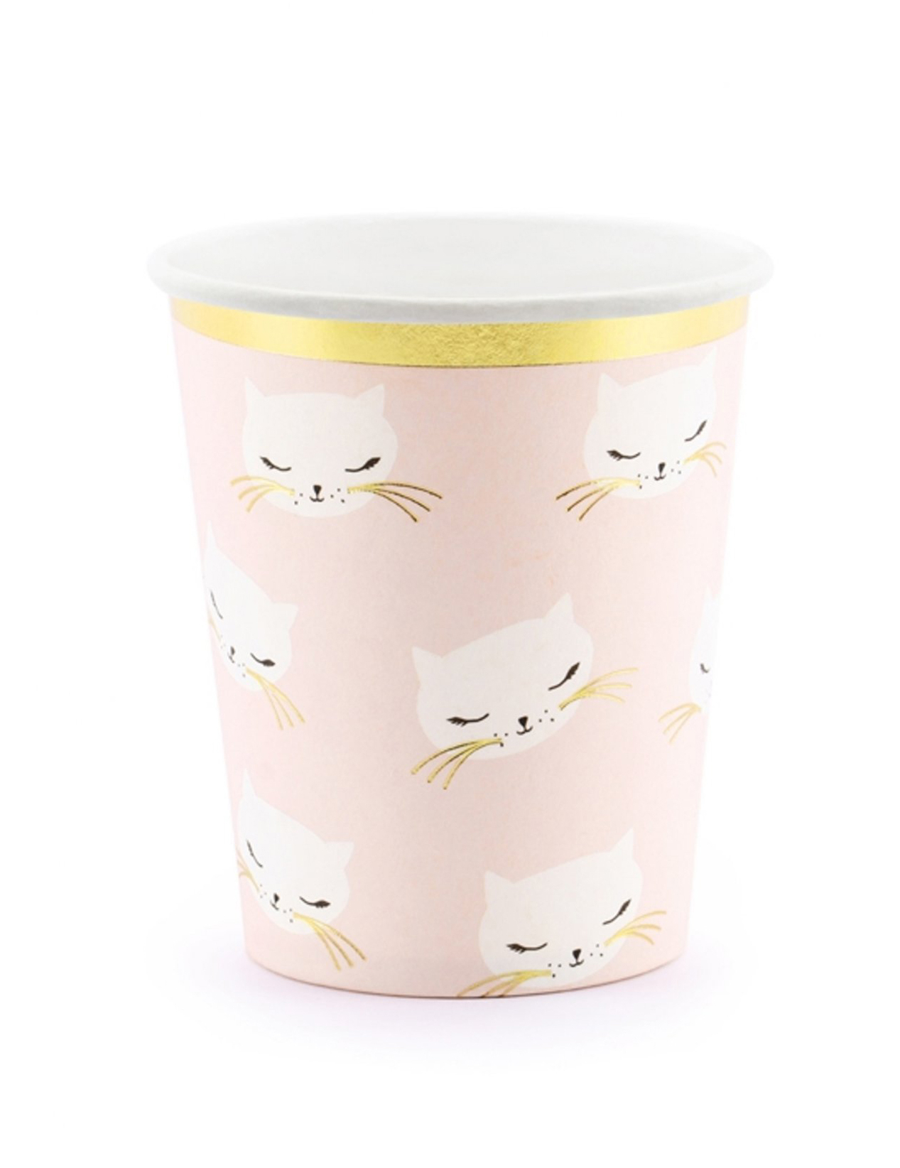 6 Gobelets en carton chaton roses et blancs 200 ml