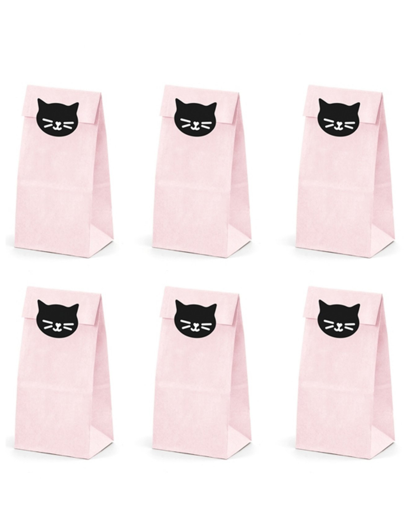 6 Sacs cadeaux en papier chaton roses 8 x 18 x 6 cm