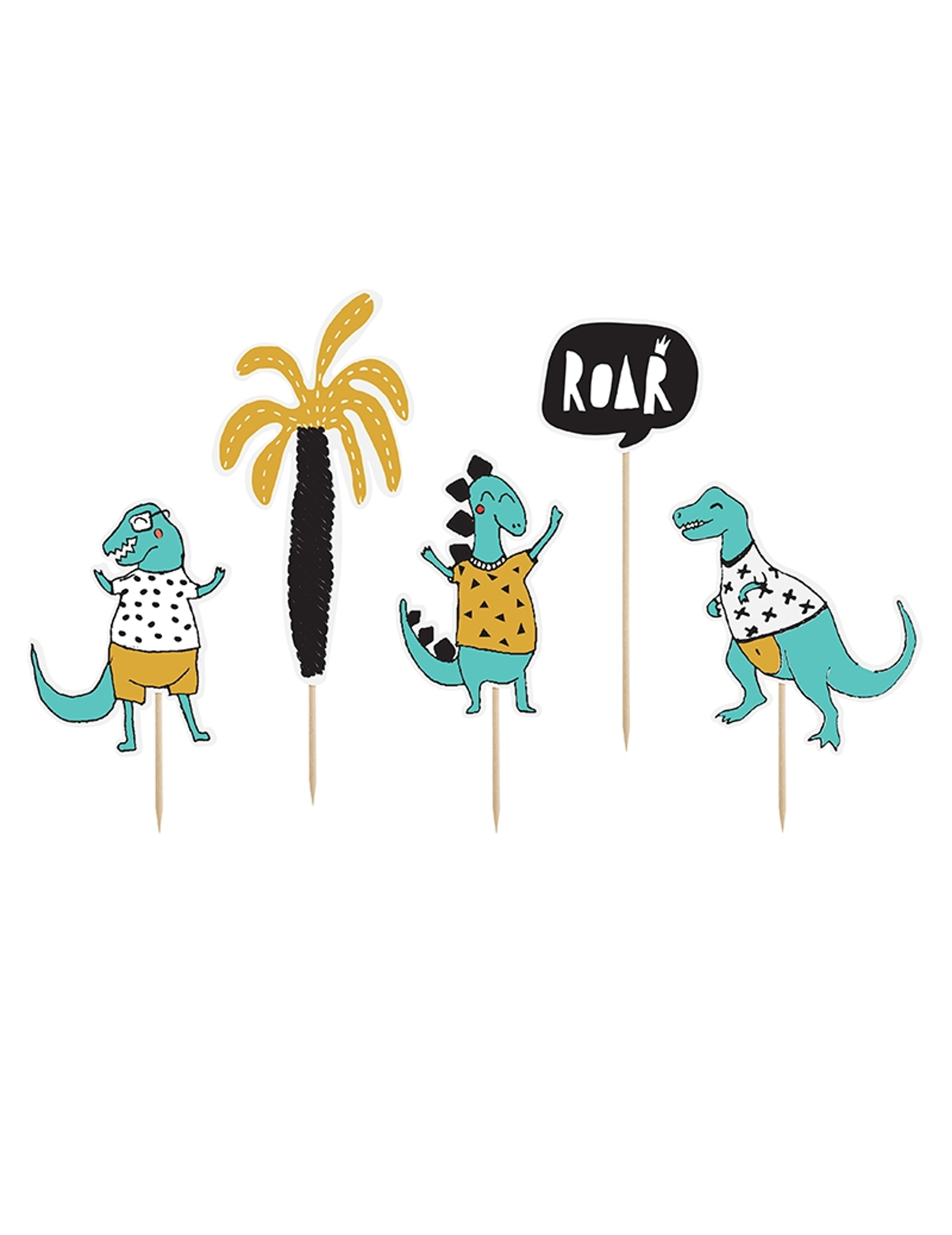 5 Cake toppers en carton dinosaures bleus 15,5 - 20 cm