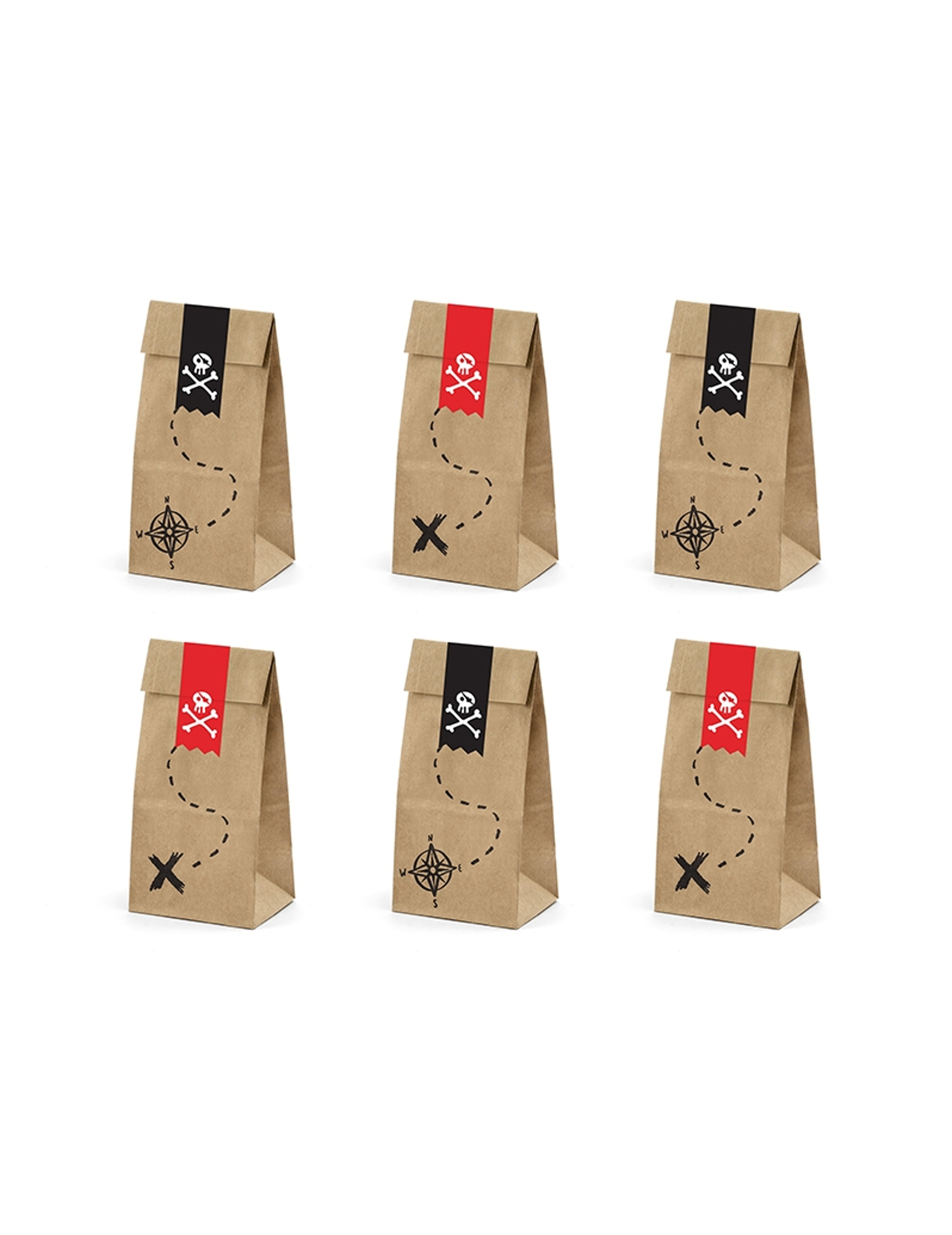 6 Sacs cadeaux en papier kraft fête de pirate 8 x 18 x 6 cm