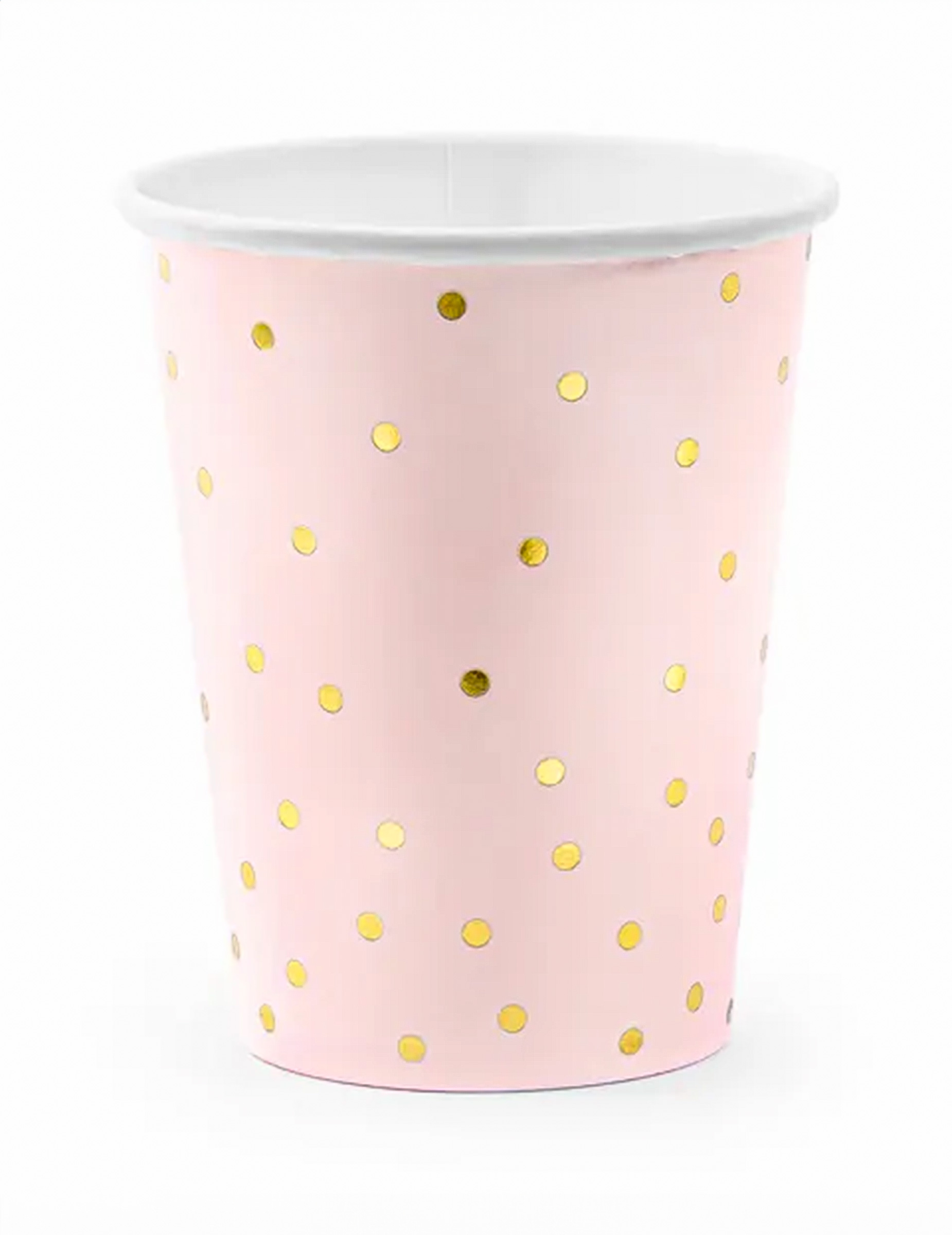 6 Gobelets en carton rose pâle et pois dorés 260 ml