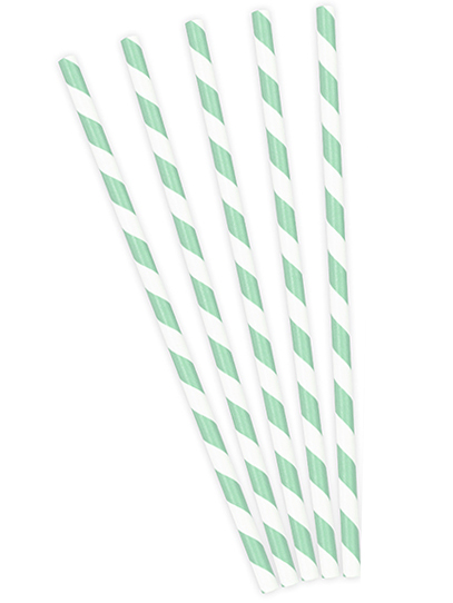 10 Pailles en carton rayées blanches et menthe 19,5 cm