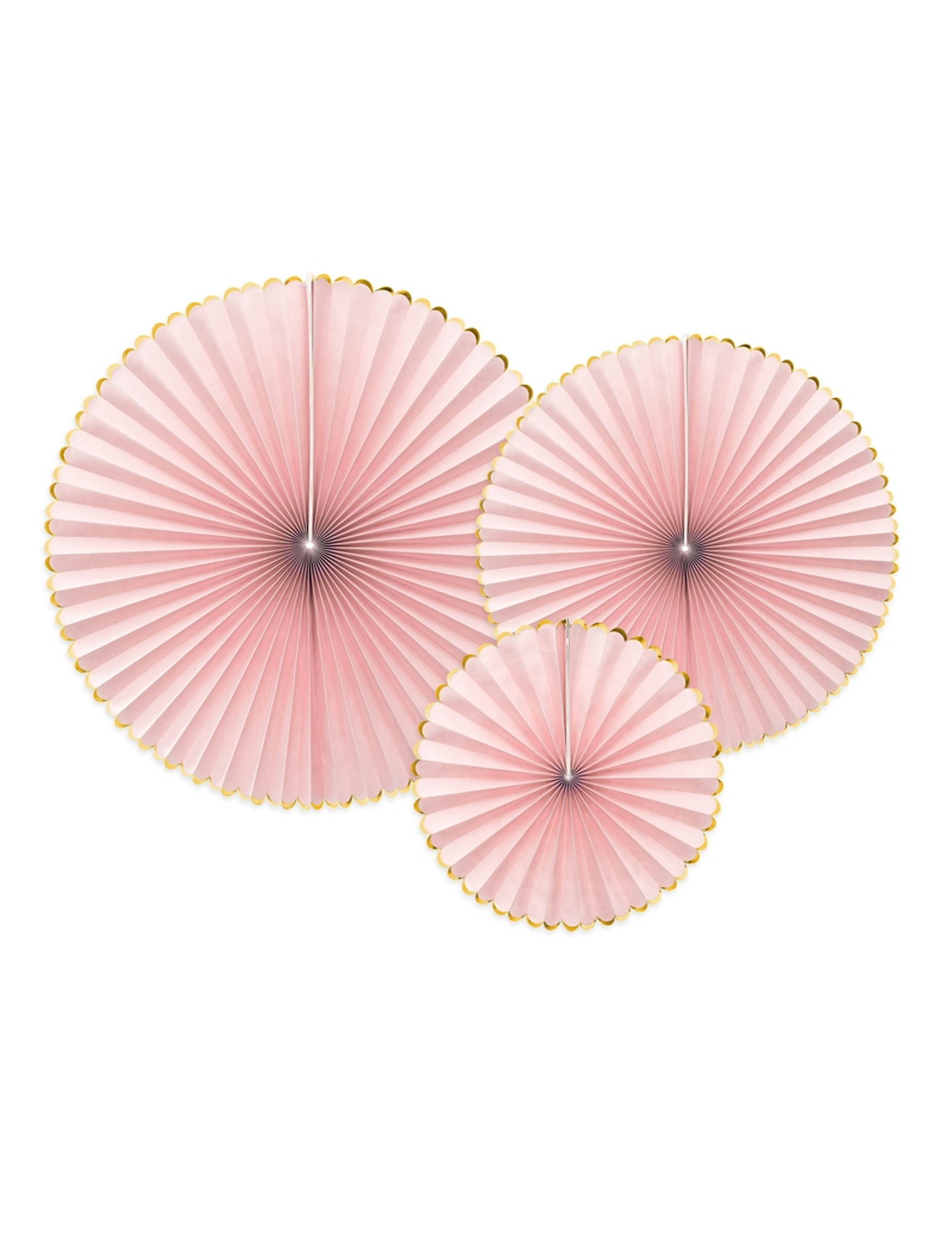 3 Rosaces en papier roses poudrées et dorées 23, 32 et 40 cm