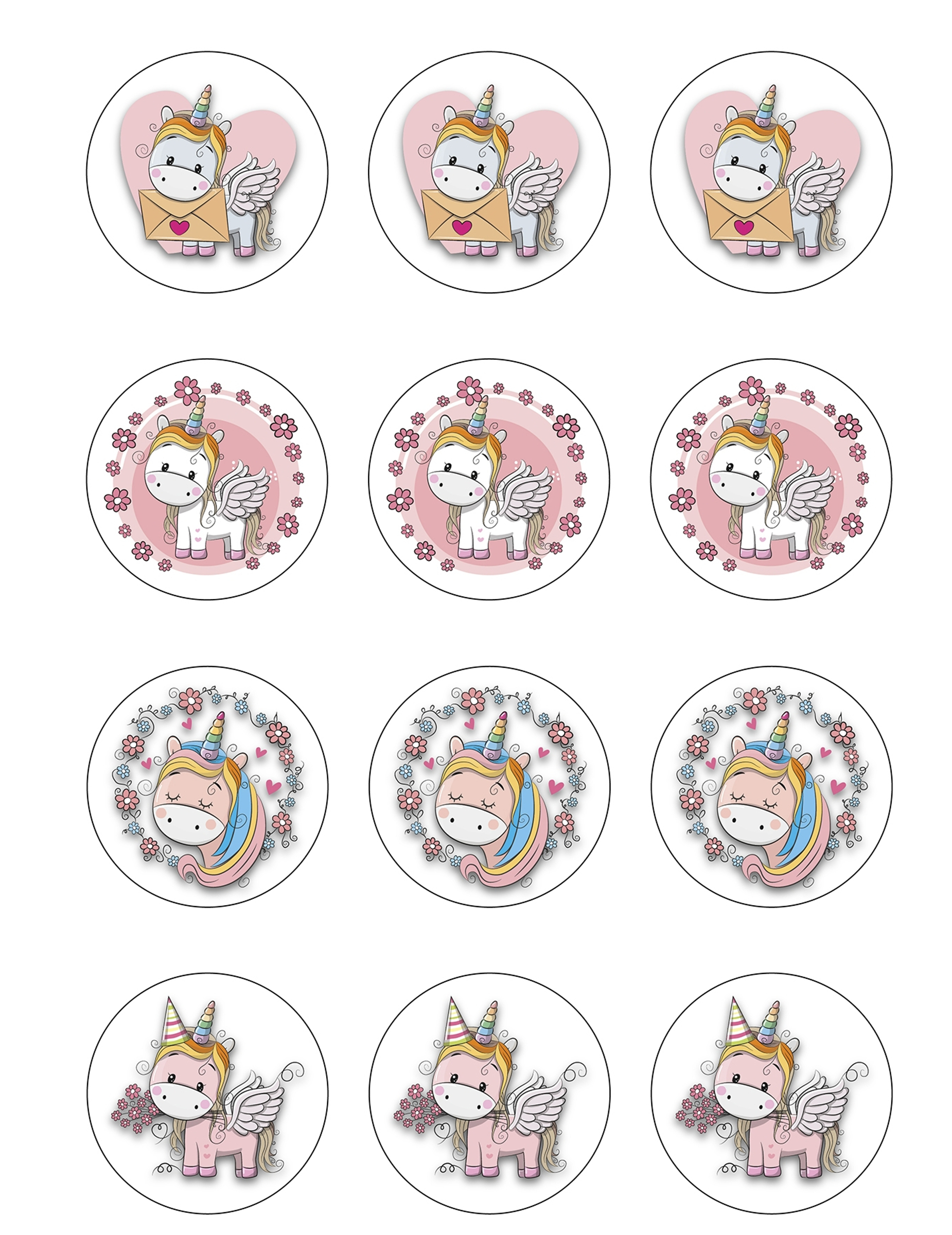 12 Décorations en sucre pour biscuits licorne 6 cm