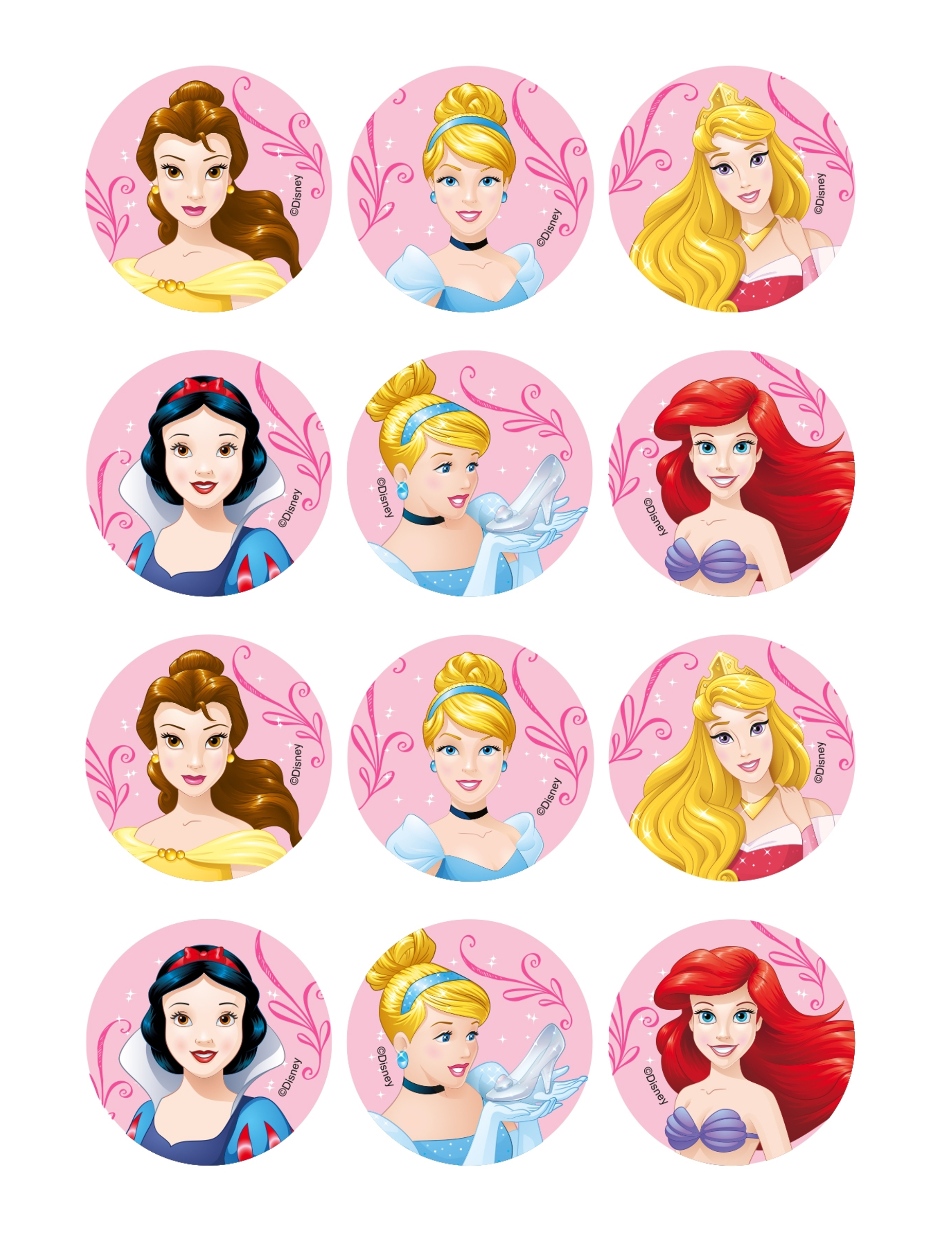 12 Décorations en azyme pour biscuits Princesses Disney 5 x 8 cm