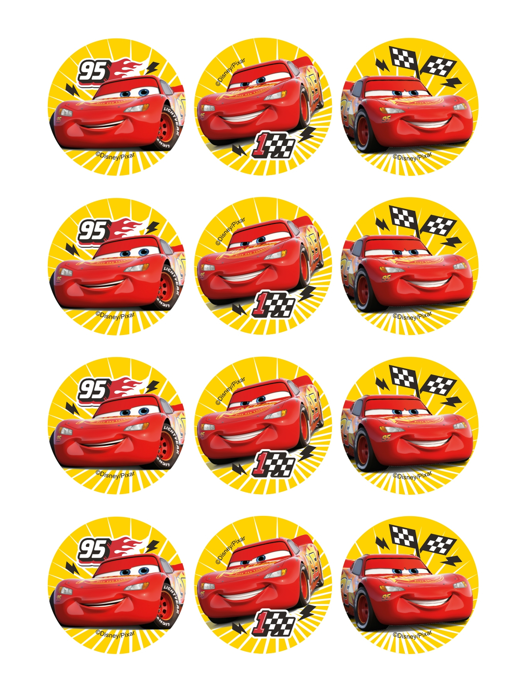 12 Décorations en azyme pour biscuits Cars 6 cm