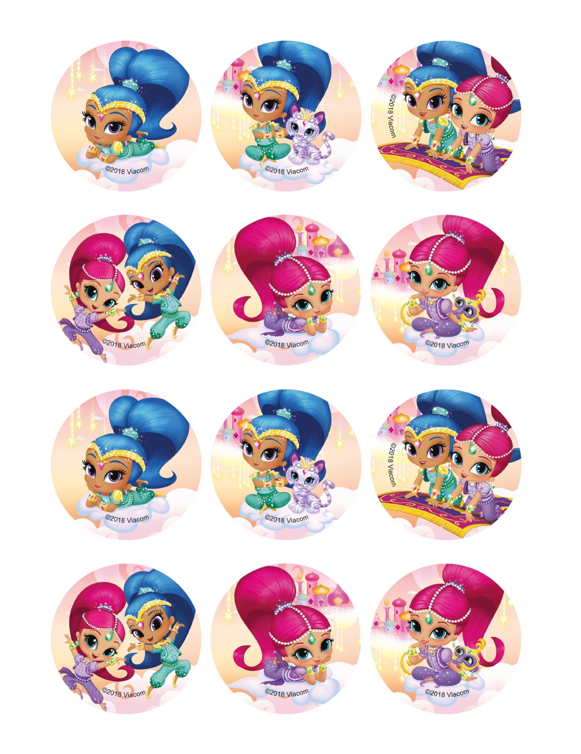 12 Décorations en sucre pour biscuits Shimmer and Shine 6 cm