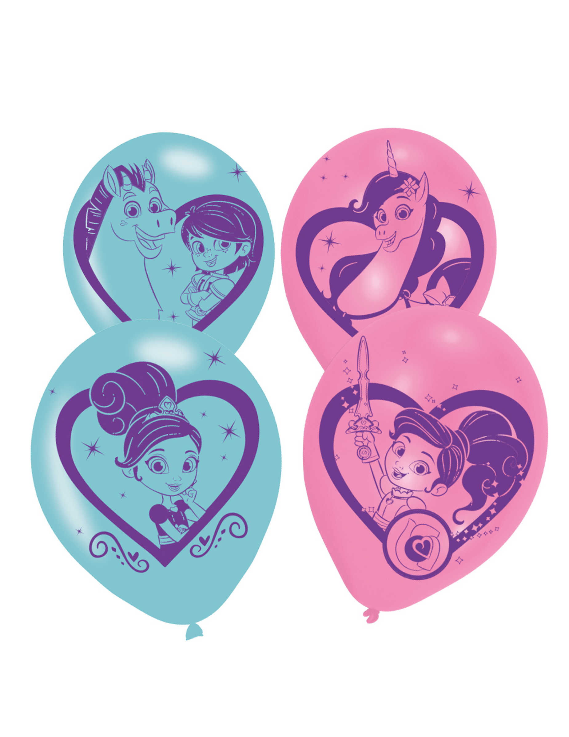 6 Ballons en latex Nella Princesse Chevalier 28 cm