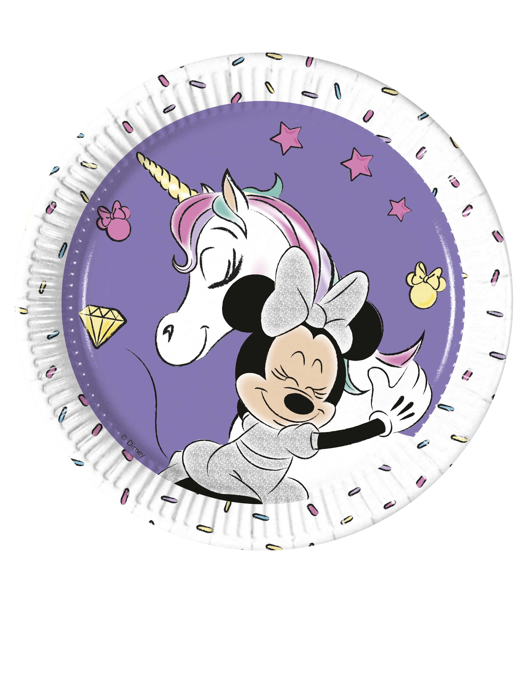 8 Petites assiettes en carton Minnie et la licorne 20 cm