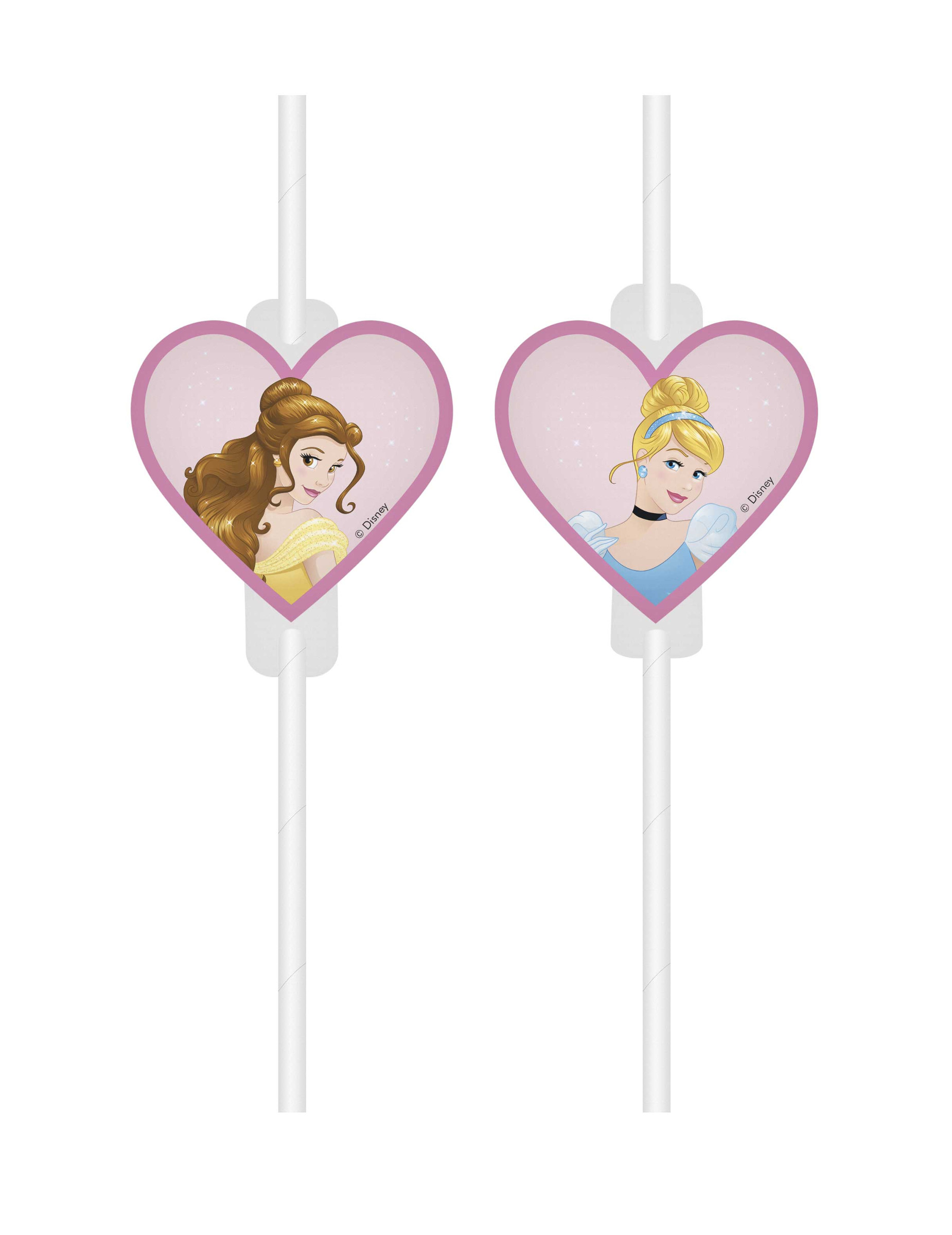 4 Pailles médaillon en carton Princesses Disney c urs