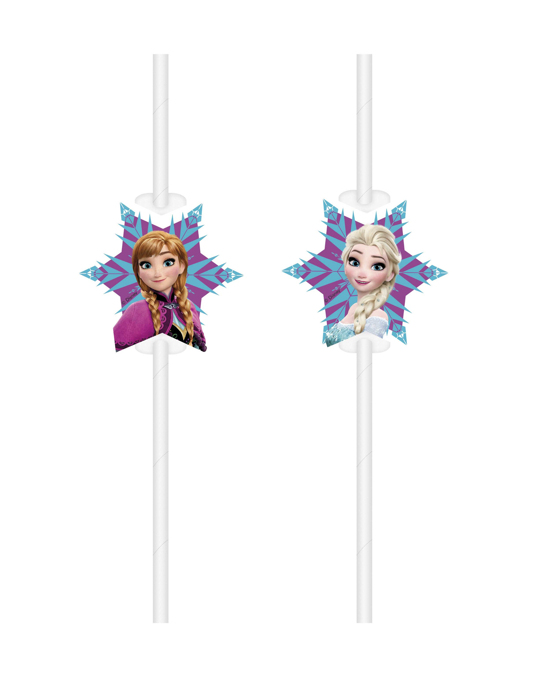 4 Pailles médaillon en carton La Reine des Neiges Flocons