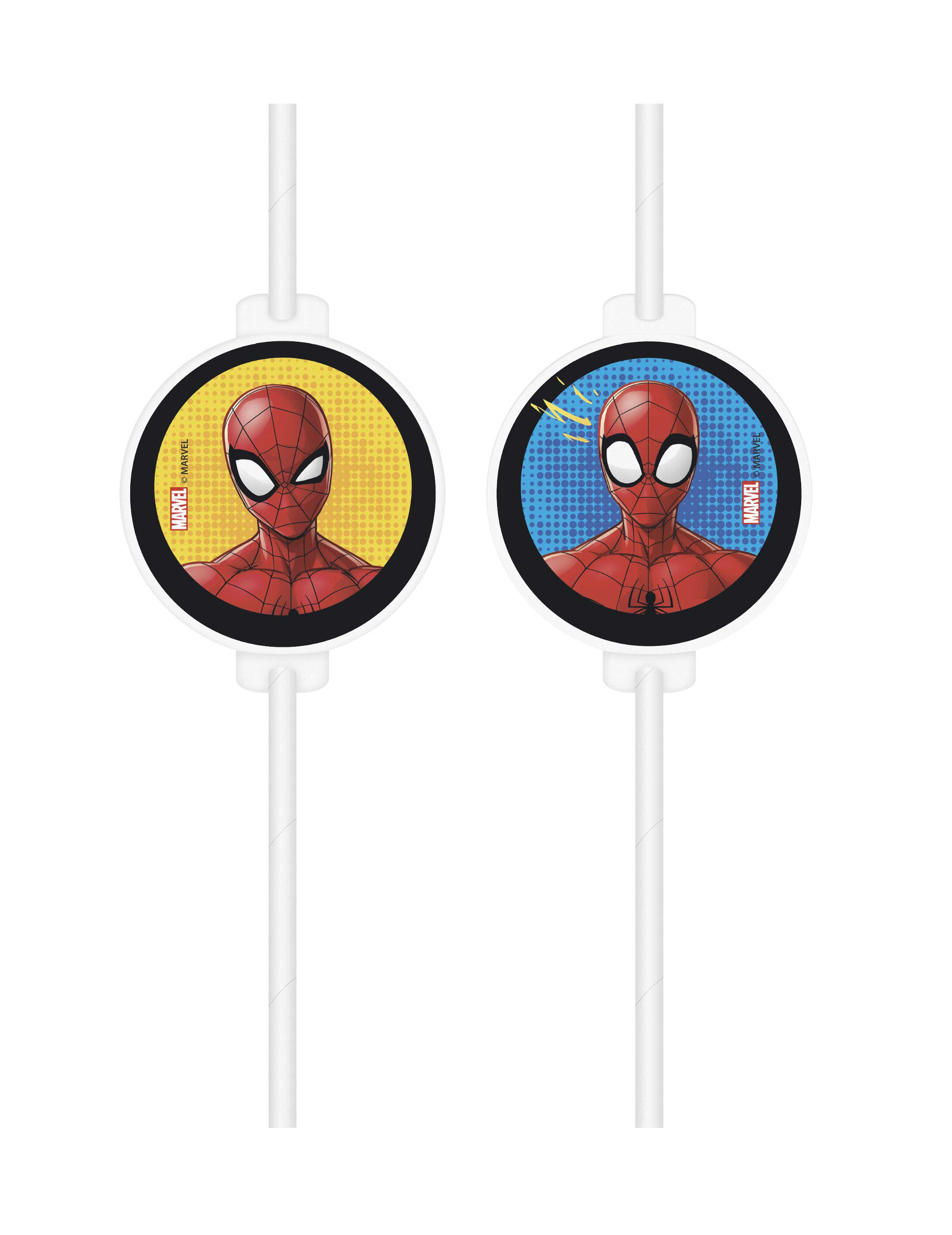 4 Pailles médaillon en carton Spiderman