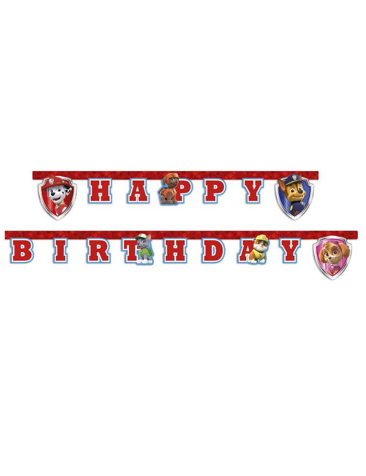 Guirlande Happy Birthday Pat'Patrouille prêt pour l'action 2 m