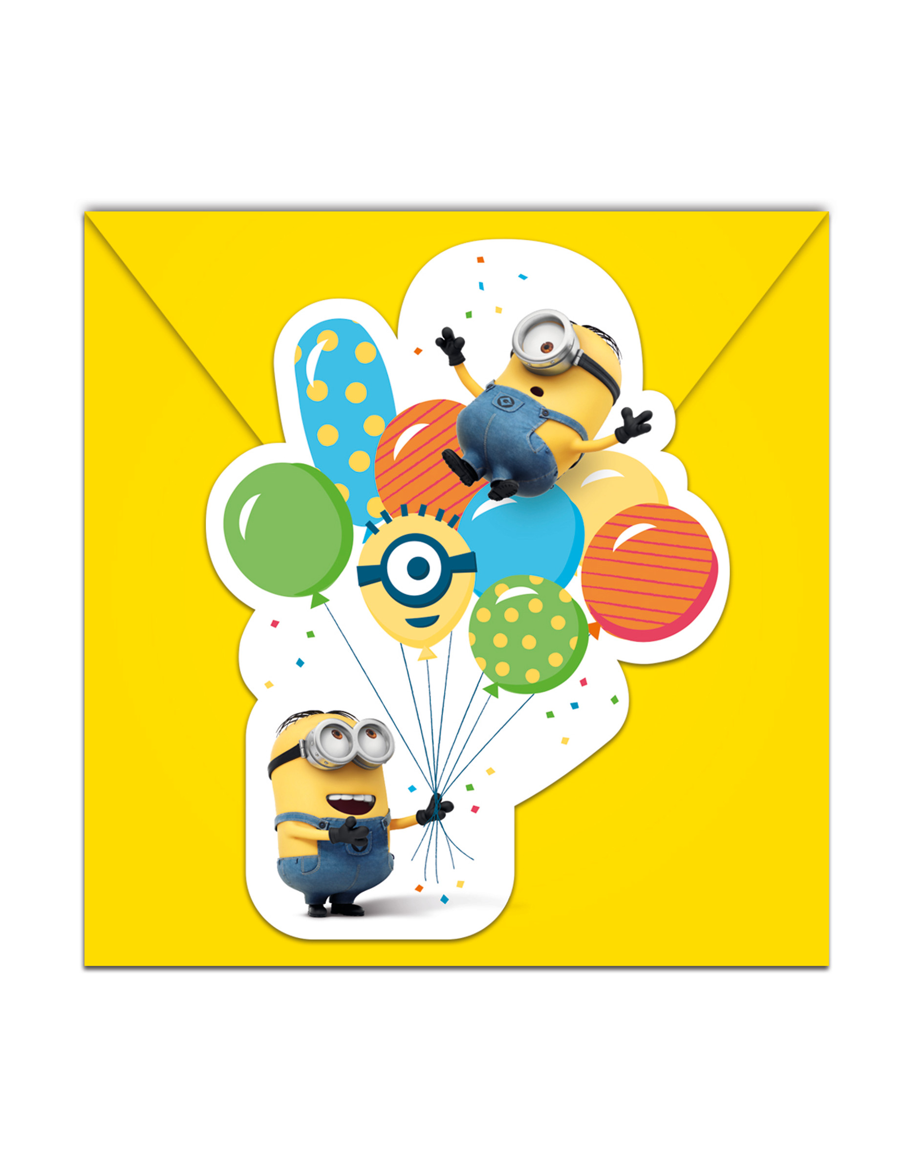 6 Cartons d'invitation avec enveloppes Minions ballons party