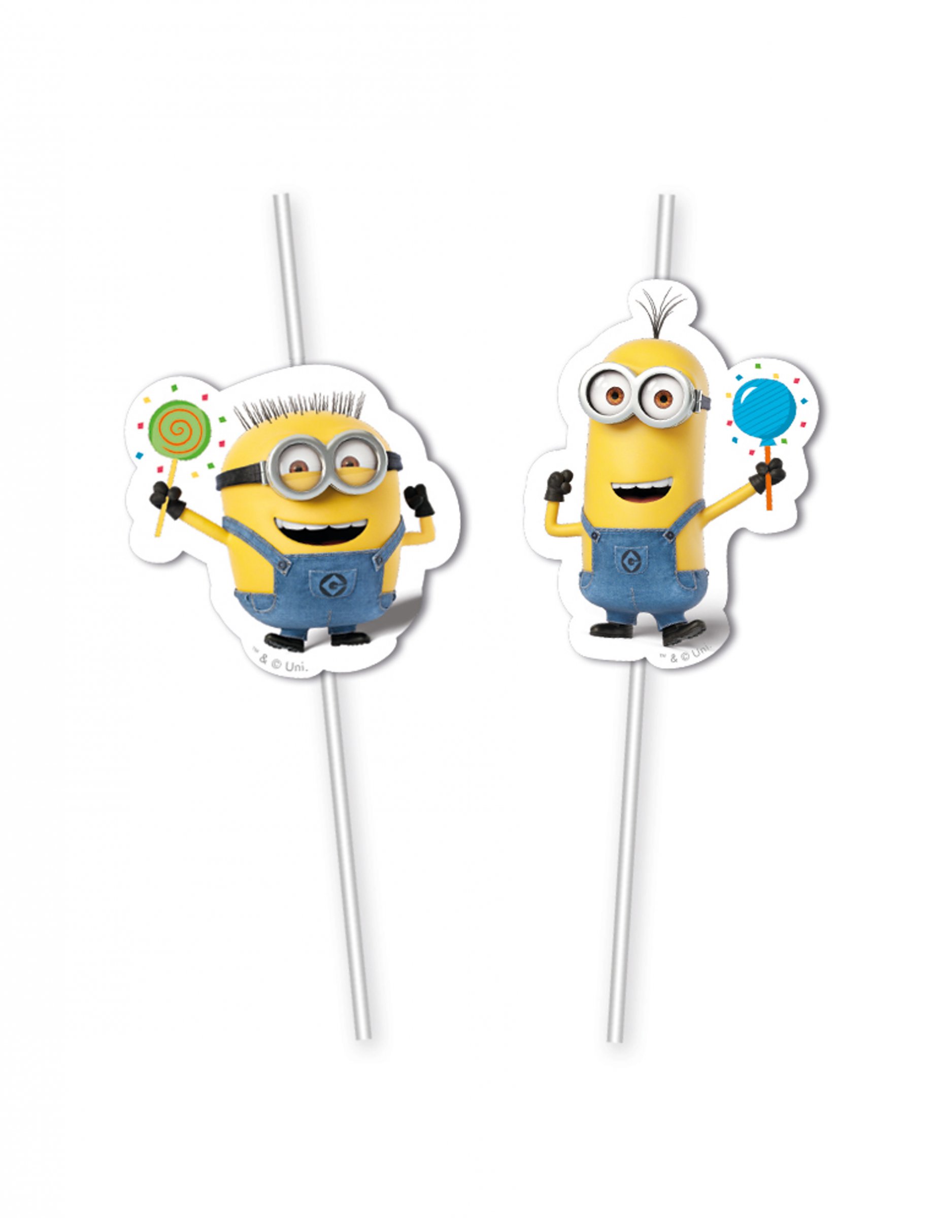 6 Pailles médaillon en plastique Minions ballons party