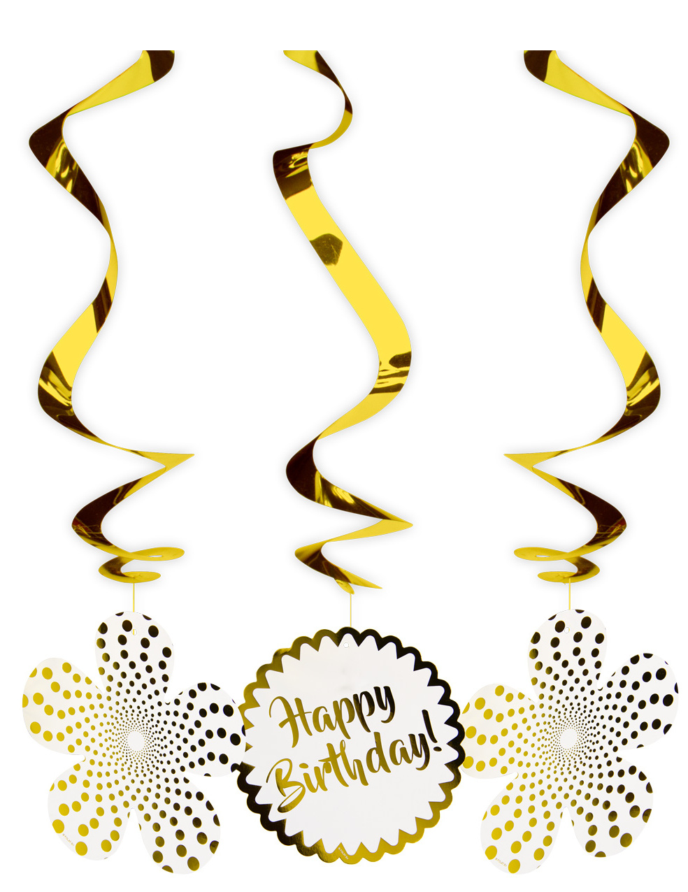 3 Suspensions spirales happy birthday dorées luxe