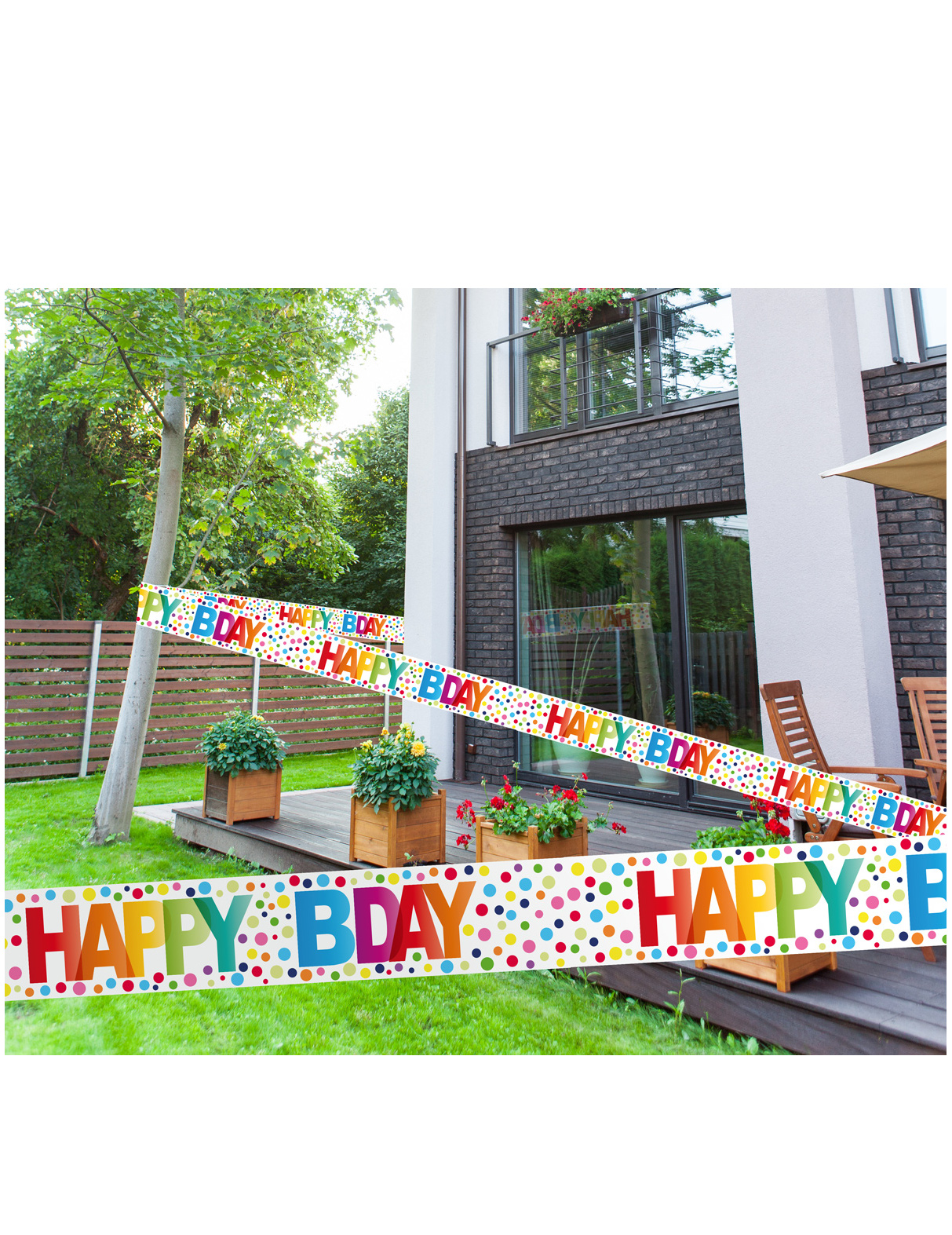 Banderole happy birthday points multicolores 15 m