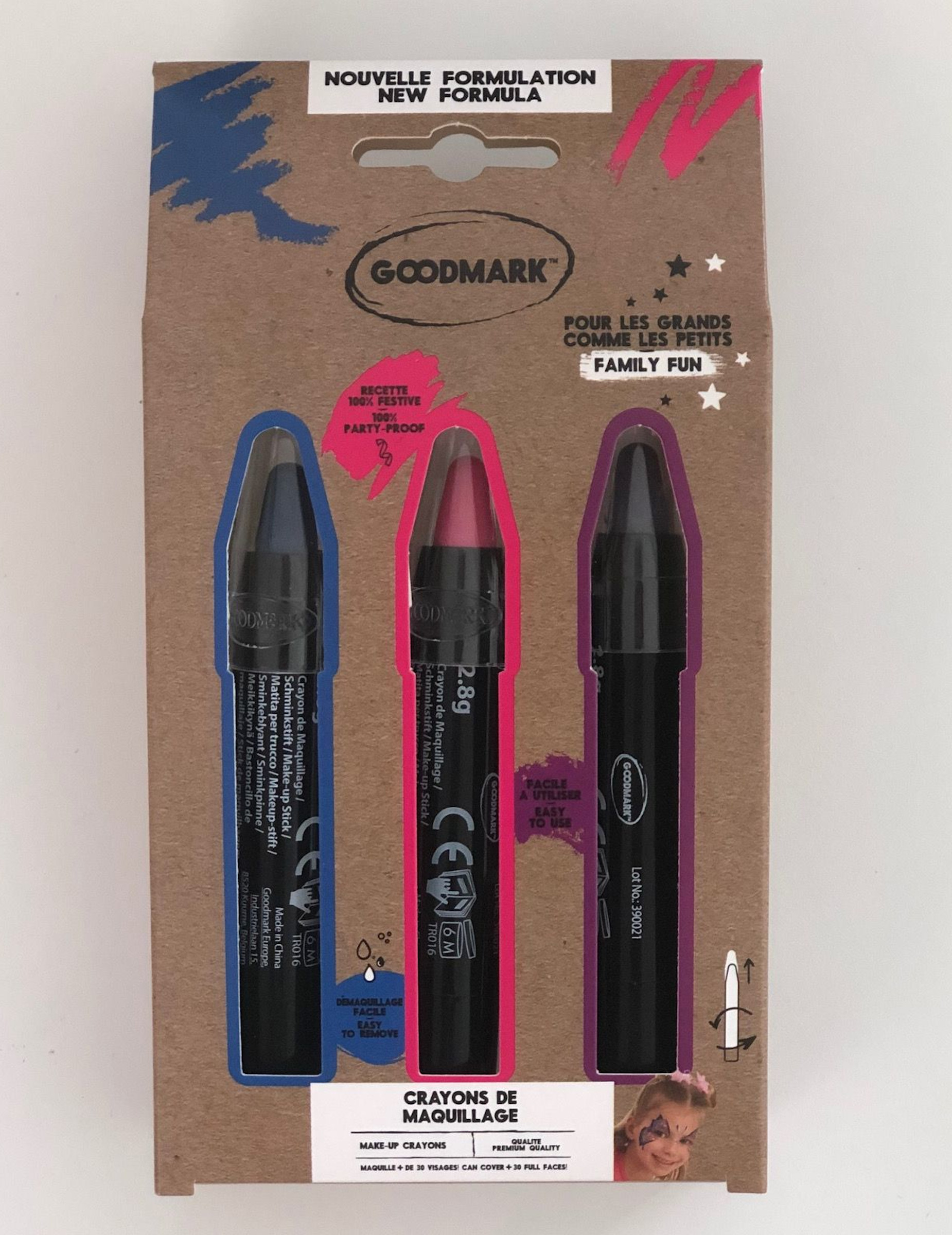 3 Crayons de maquillage bleu rose violet