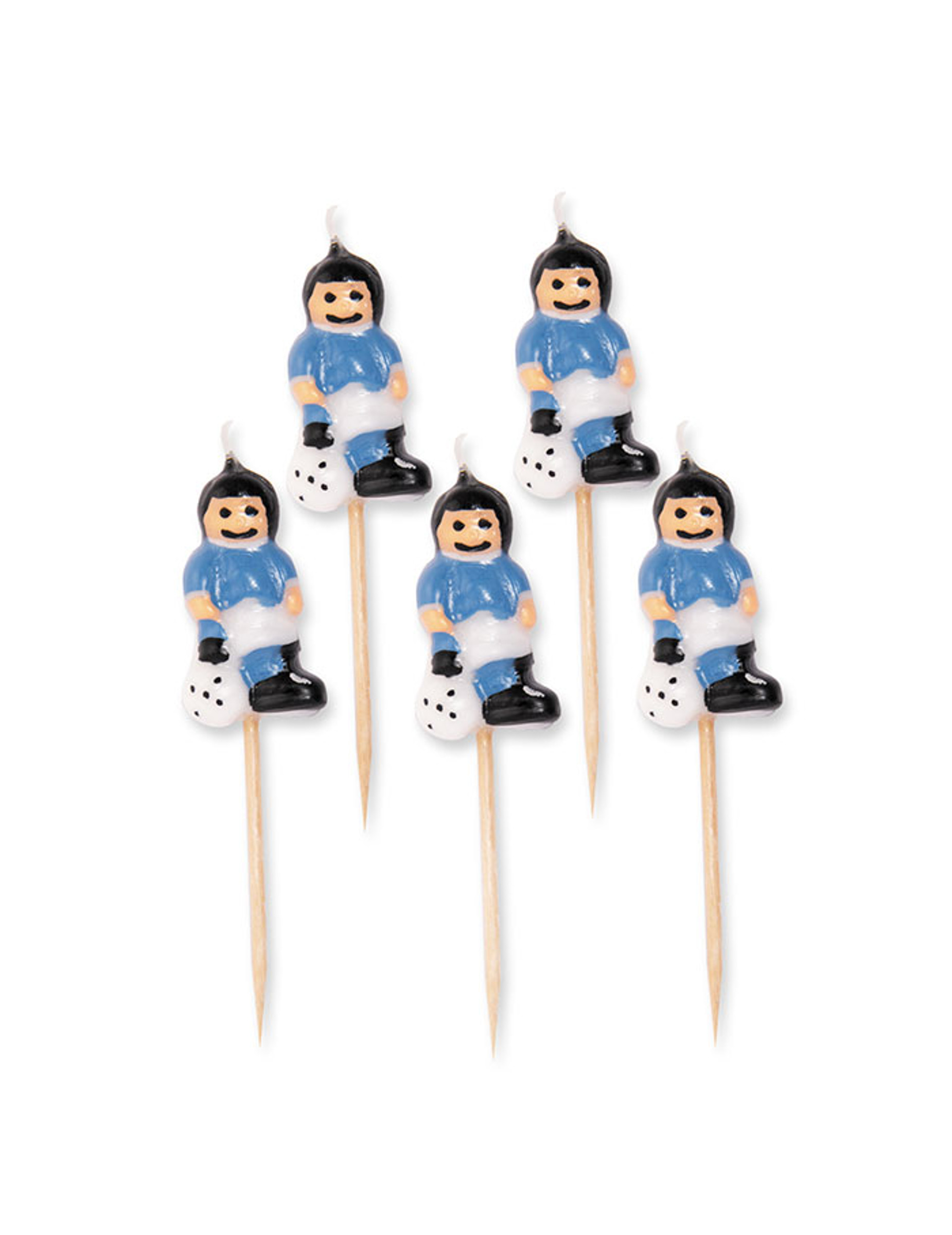5 Bougies sur pic footballeurs bleus ciel 8 cm