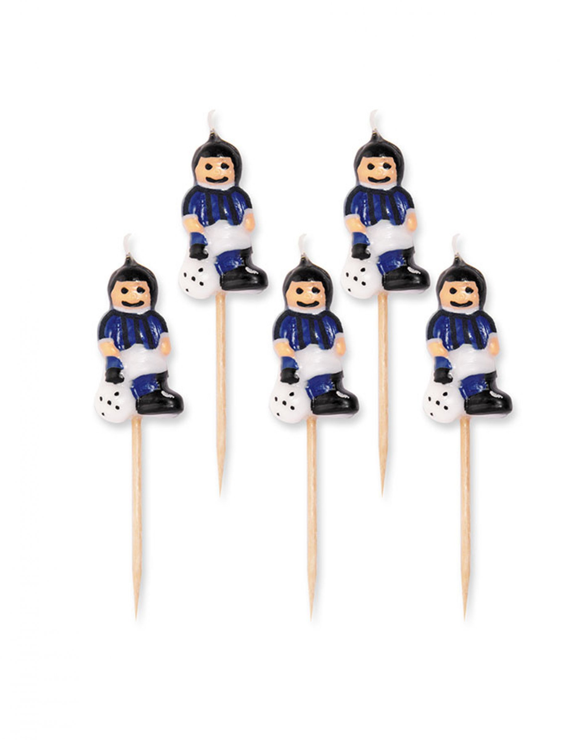 5 Bougies sur pic footballeurs bleus et noirs 8 cm