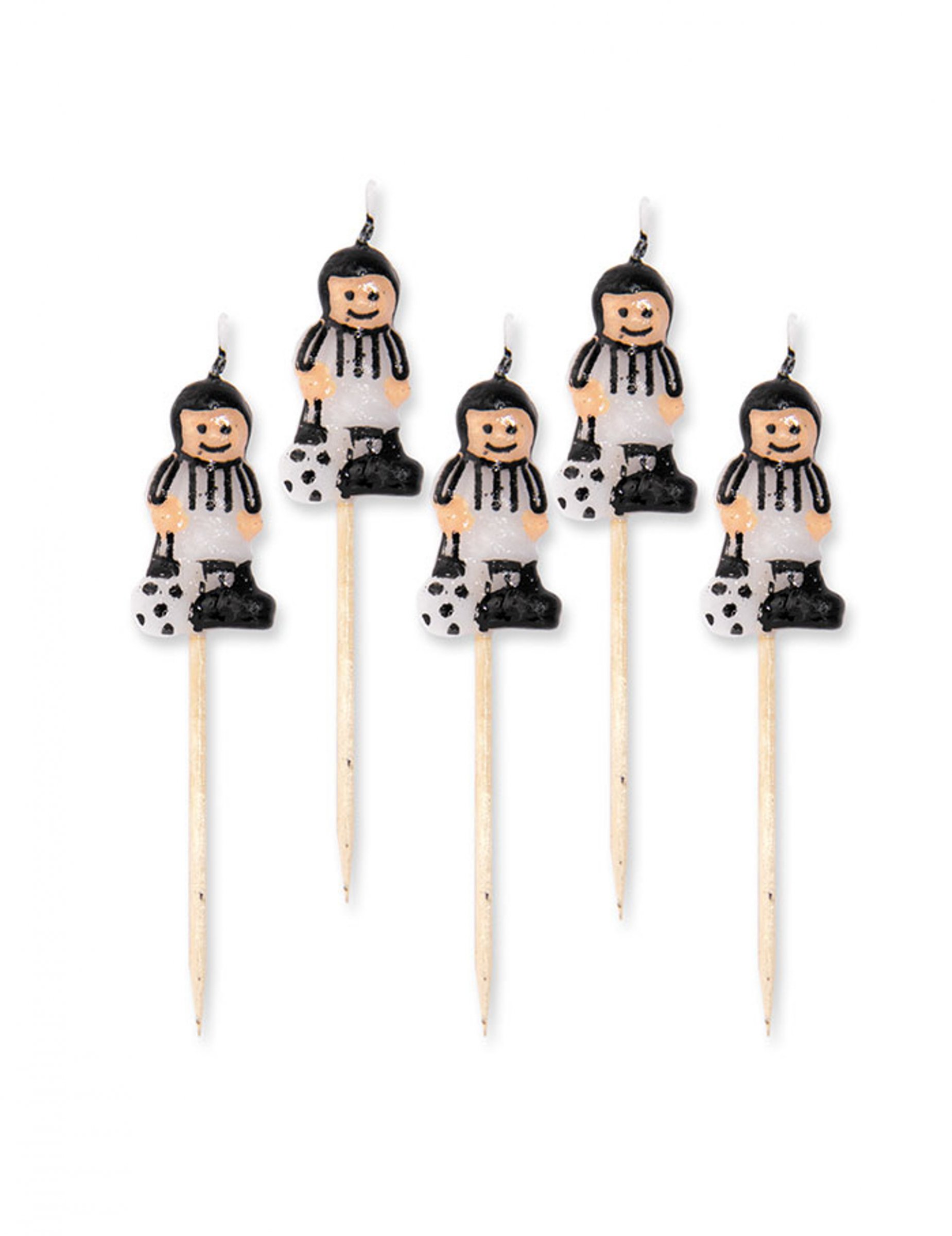 5 Bougies sur pic footballeurs blancs et noirs 8 cm