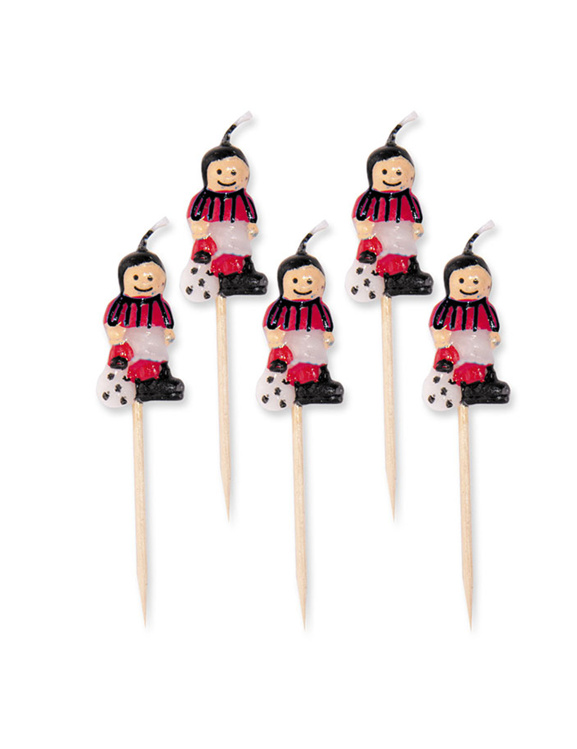 5 Bougies sur pic footballeurs rouges et noirs 8 cm