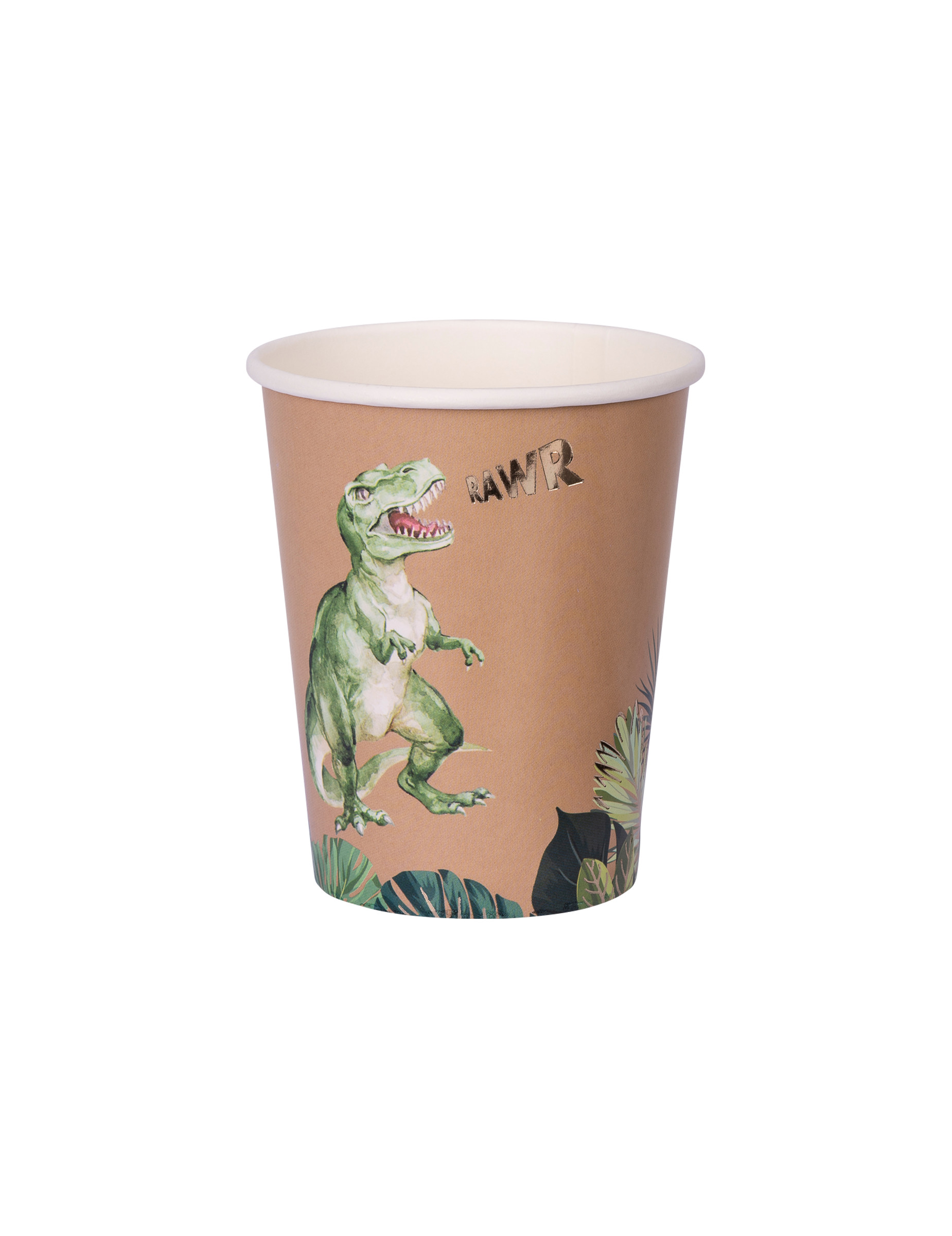 8 Gobelets en carton dinosaure verts et dorés 250 ml