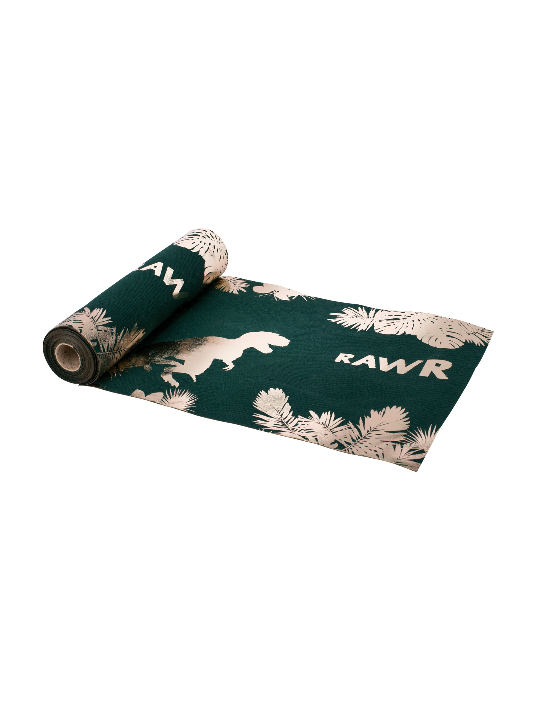 Chemin de table en lin vert et or dinosaure 28 cm x 5 m