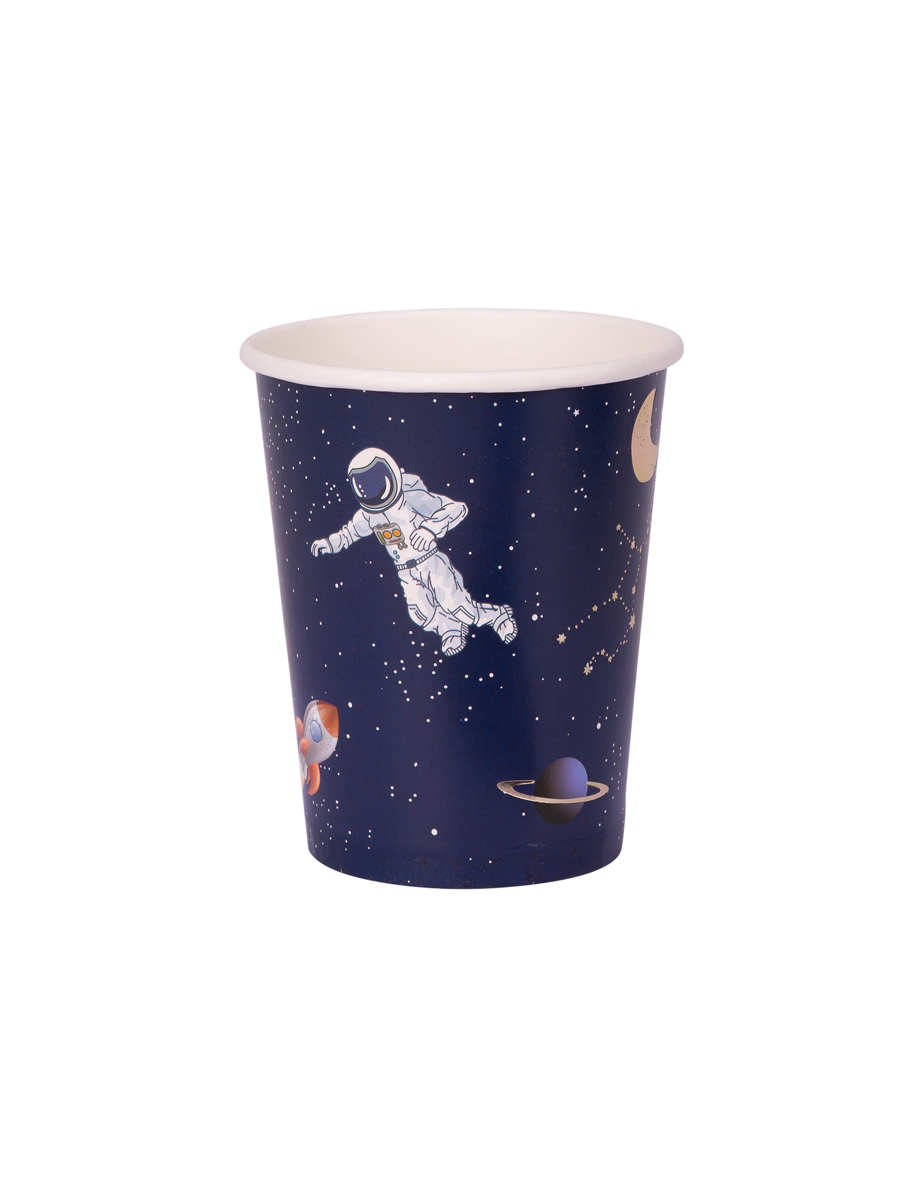 8 Gobelets en carton astronaute marine et doré 250 ml
