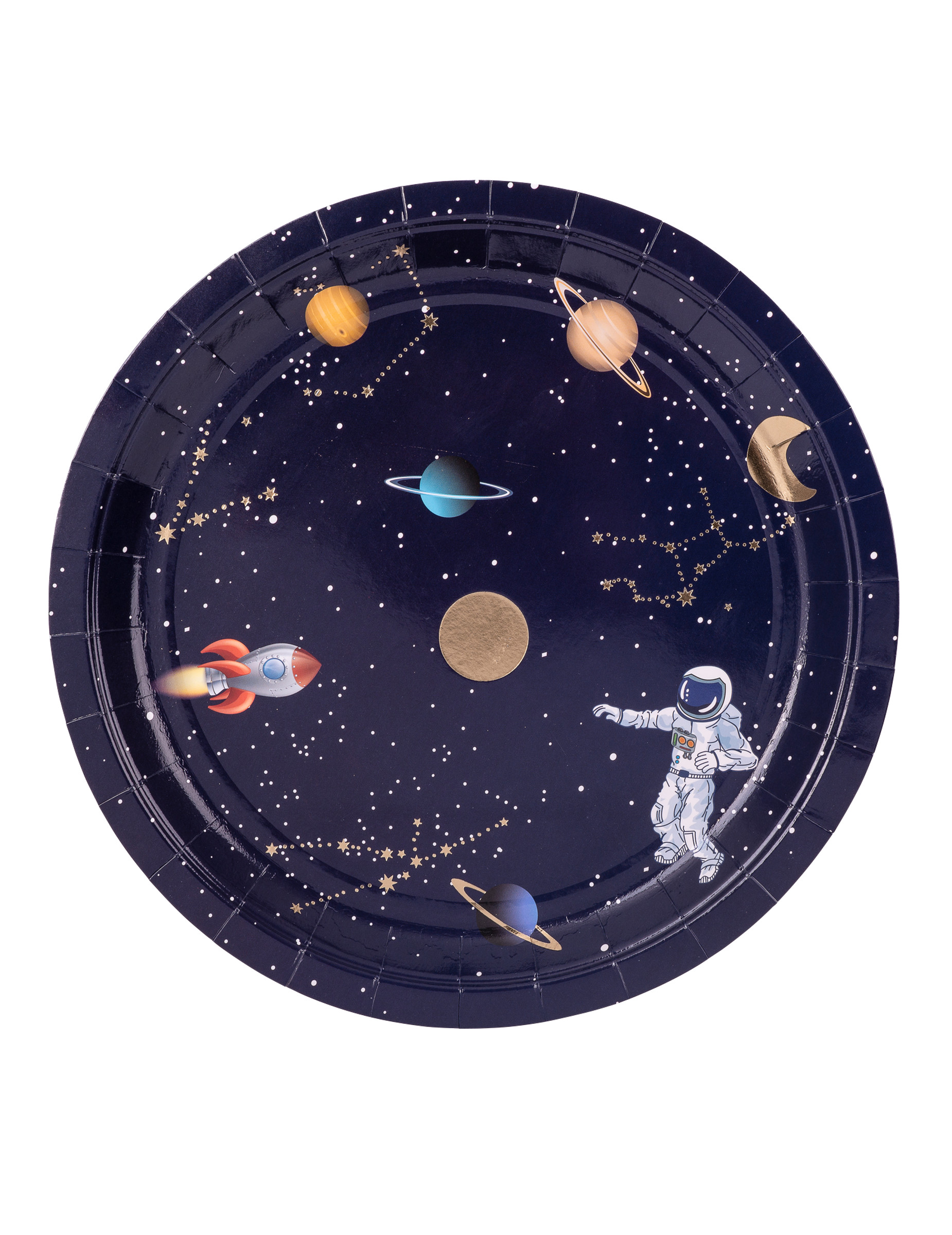 8 Assiettes en carton astronaute marine et doré 23 cm